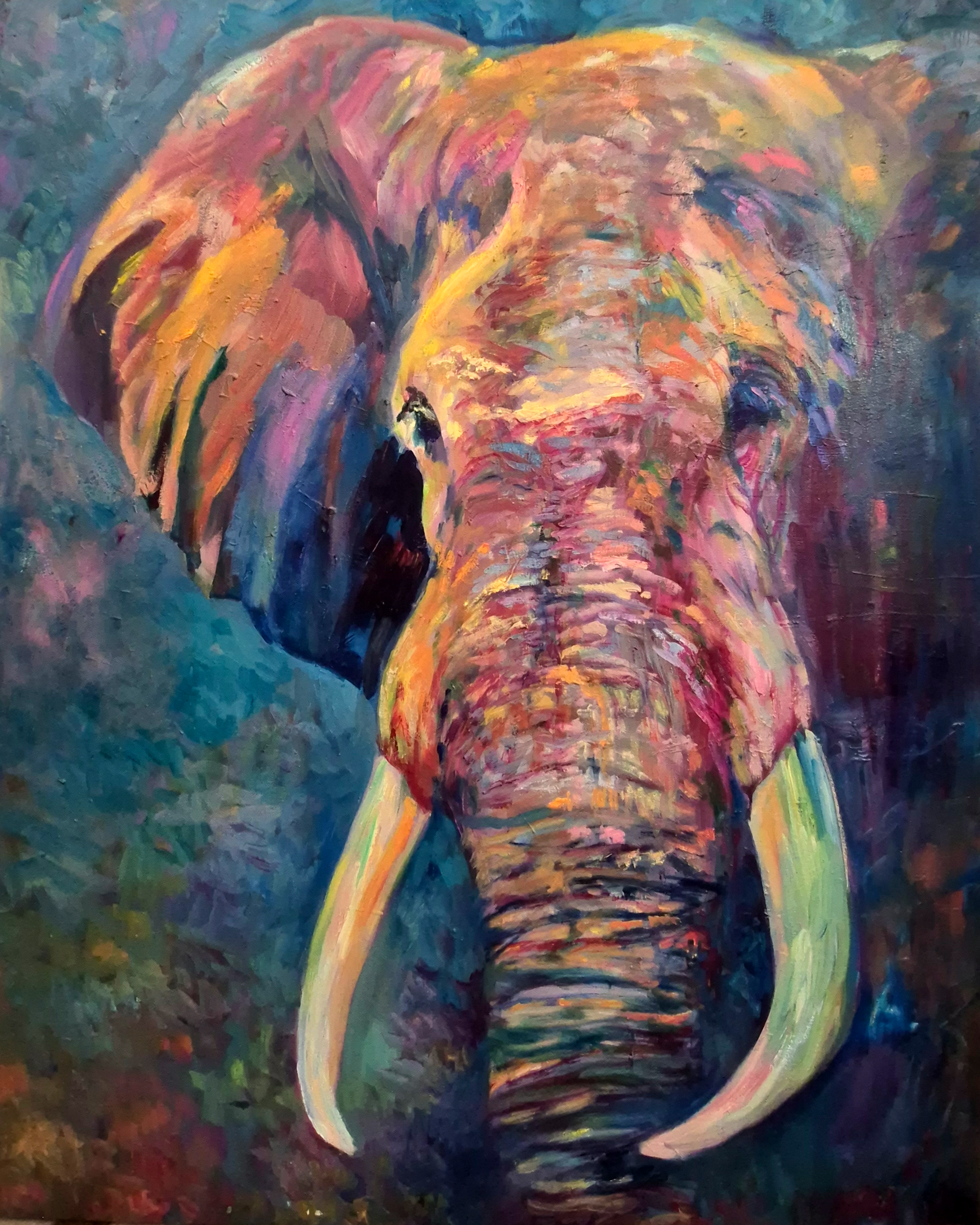Colourful realistic elephant art by susan gardner