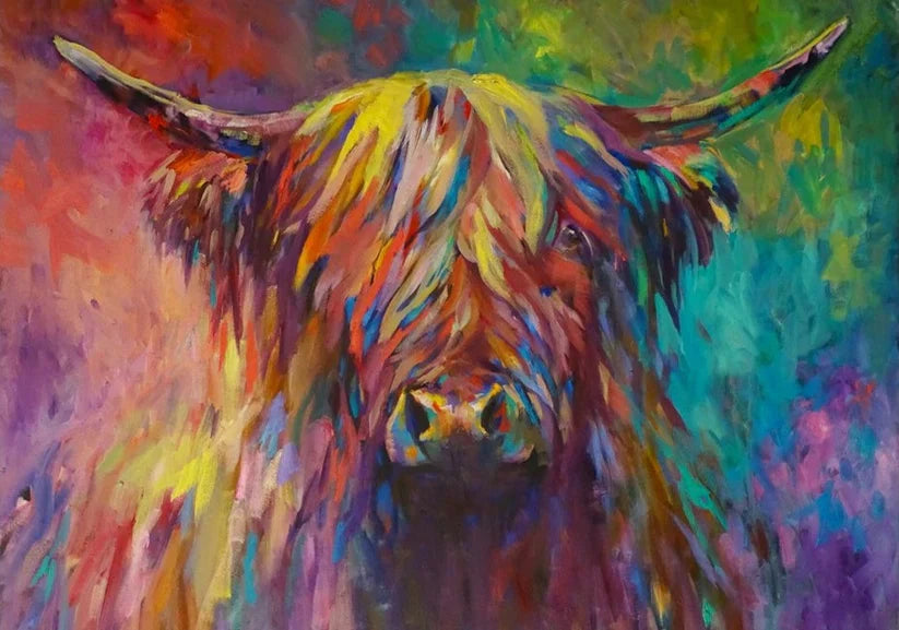 Highland Cow Diamond  Painting Kit - Animal Art by Susan Gardner - Contemporary Expressionist - Colourful Fine Art