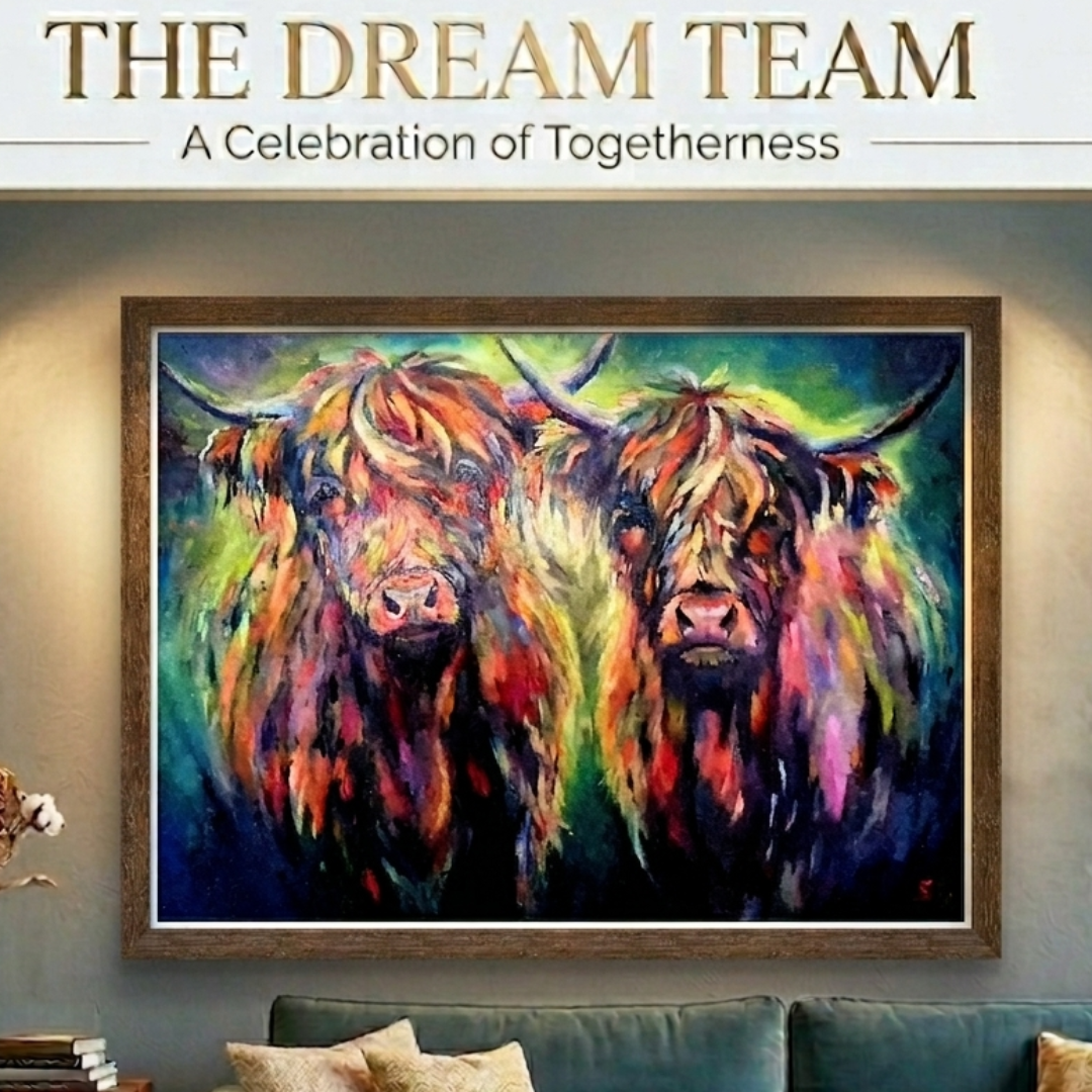 Together Forever: Highland Cows Love their Besties💗 - Animal Art by Susan Gardner - Contemporary Expressionist - Colourful Fine Art