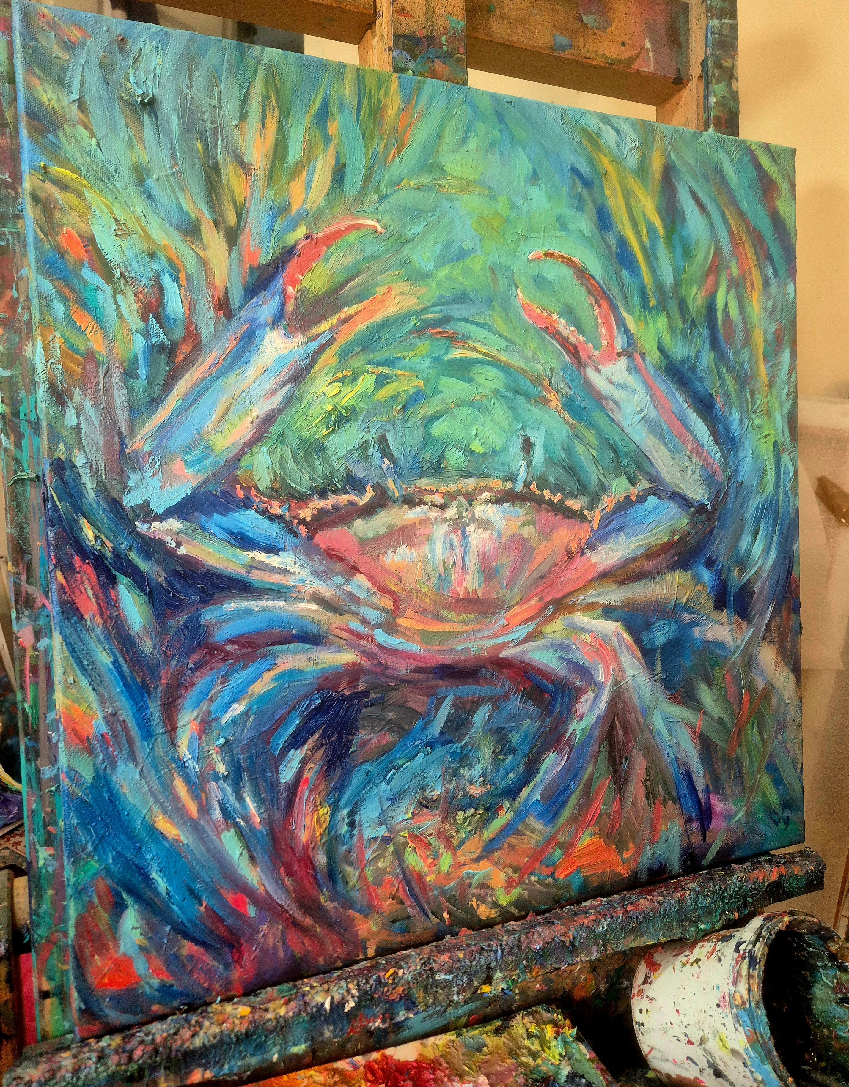 What a Snappy Dresser : Work in Progress on my Blue Crab Oil Painting