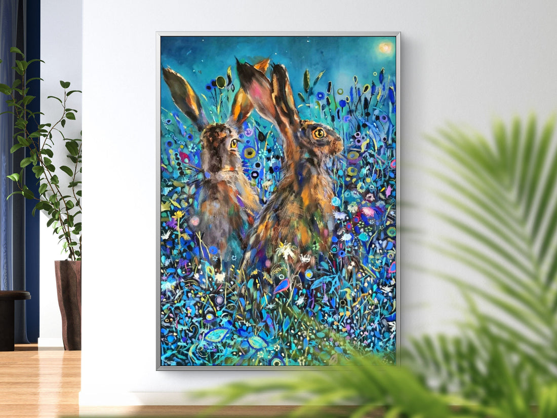 Enchanted Garden: Why Two Hares Might be Better Than One - Animal Art by Susan Gardner - Contemporary Expressionist - Colourful Fine Art