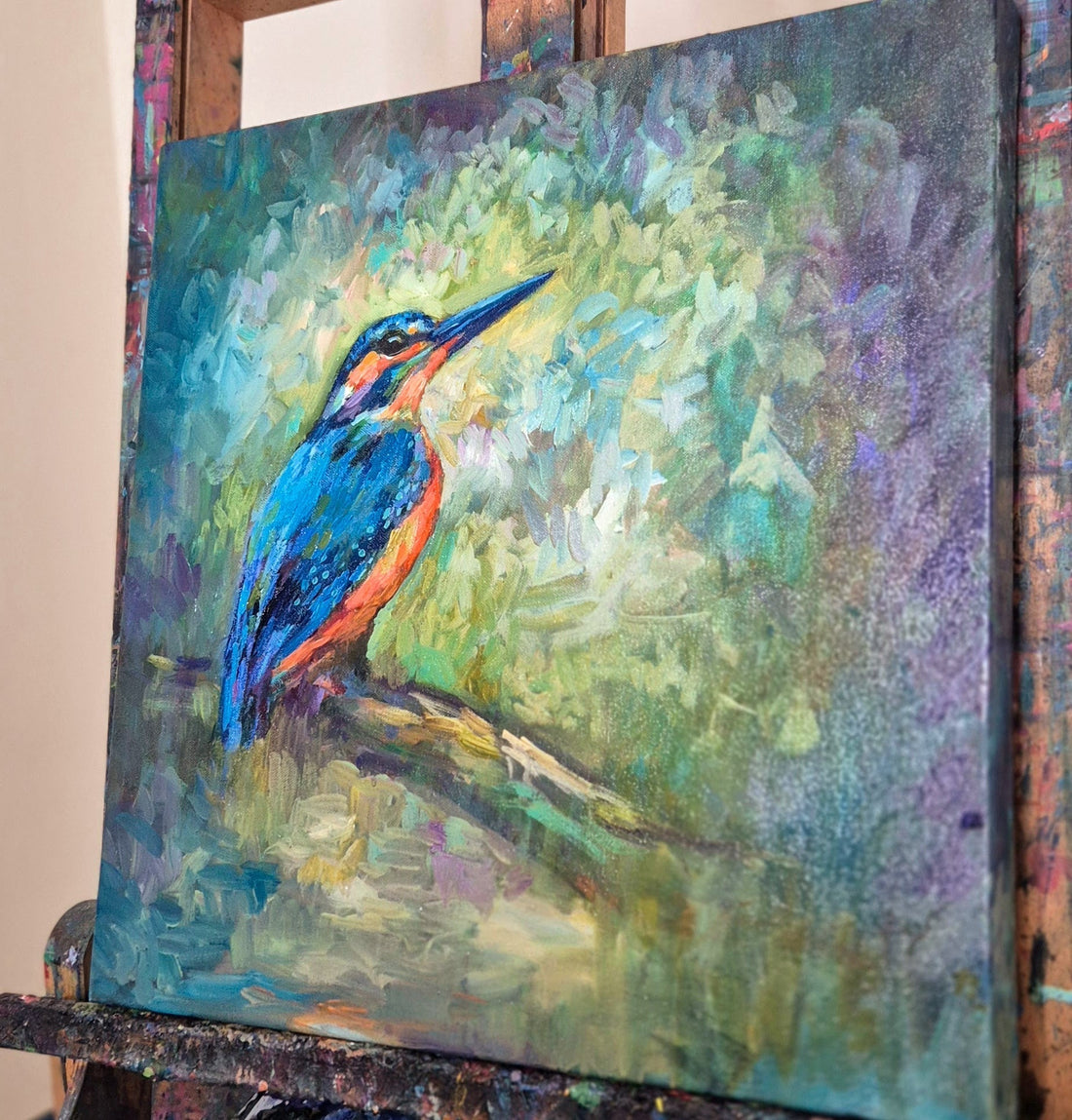 A New Kingfisher painting - prints will be available in due course - Animal Art by Susan Gardner - Contemporary Expressionist - Colourful Fine Art
