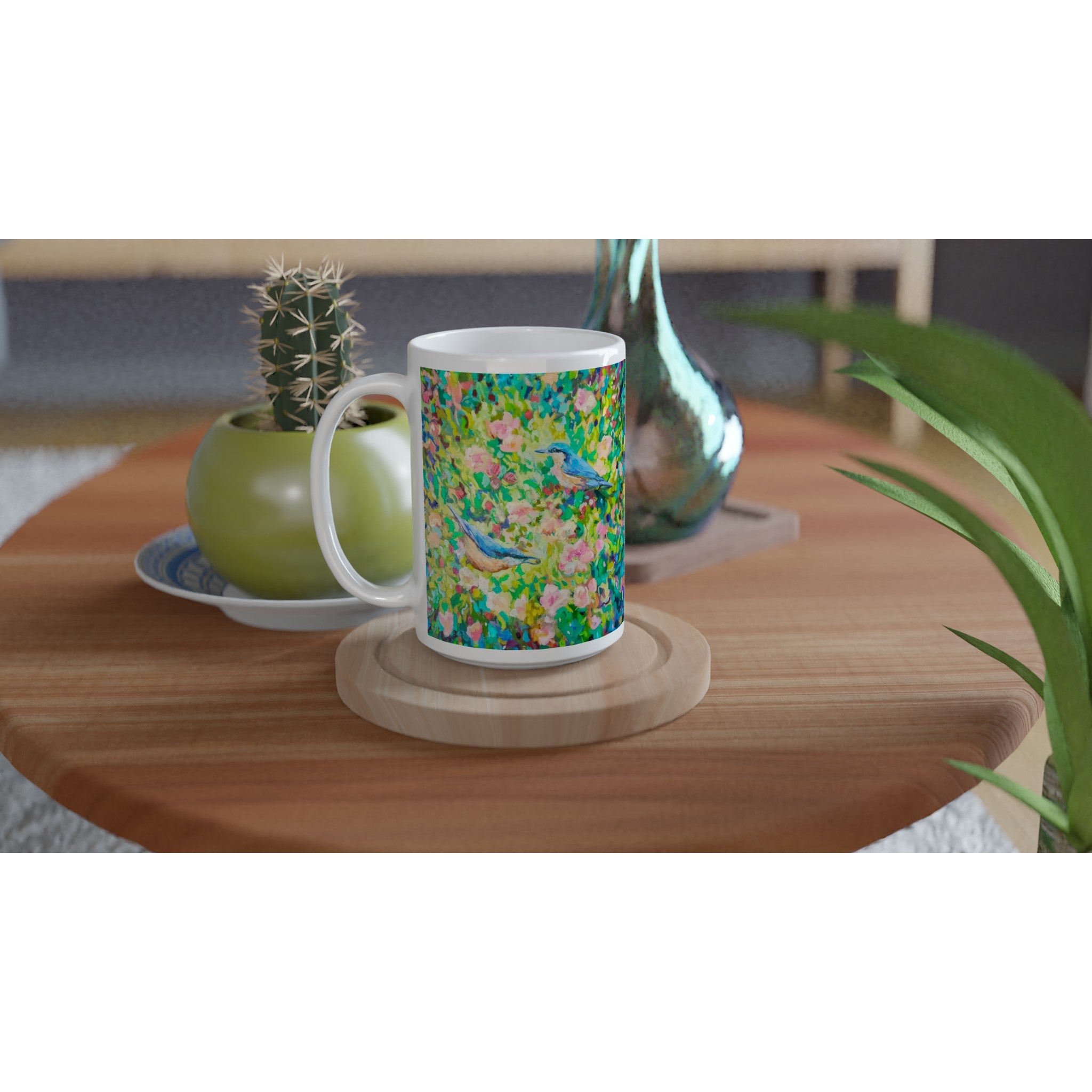 Nuthatches Ceramic Mug - Animal Art by Susan Gardner - Contemporary Expressionist - Colourful Fine Art