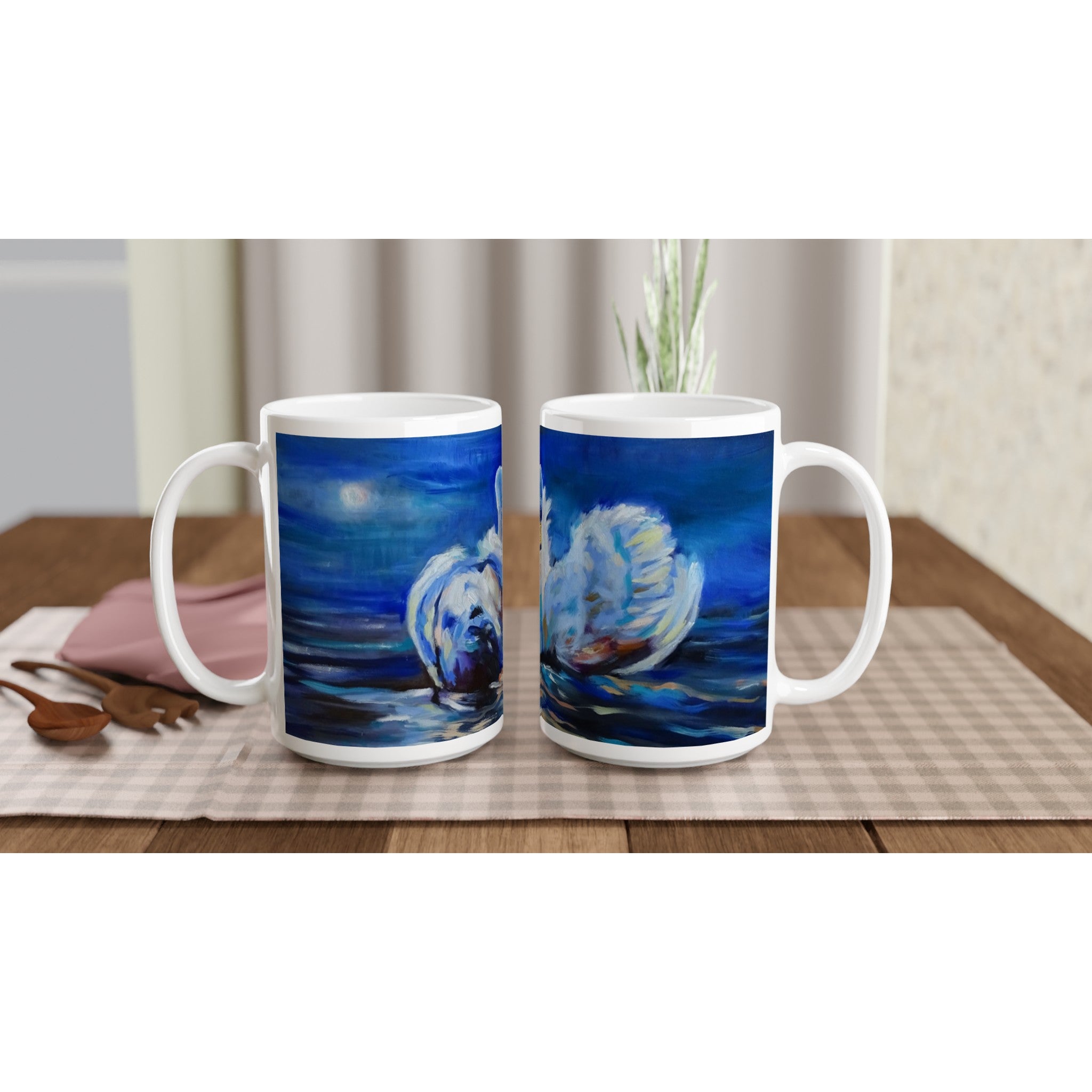 Swans Ceramic Mug - Animal Art by Susan Gardner - Contemporary Expressionist - Colourful Fine Art