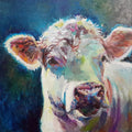 *Sold 'Fairy Queen' - Original Charolais Cow Oil Painting - 50 x 50 cm - Animal Art by Susan Gardner - Contemporary Expressionist - Colourful Fine Art