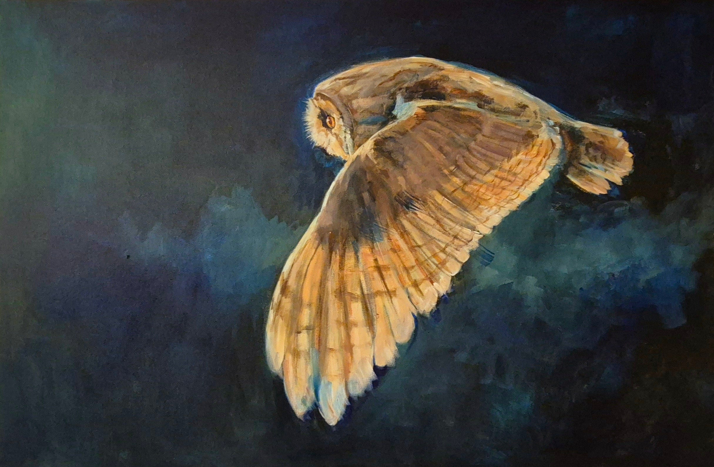 Sold**  'Night Hunter' - Original Owl Painting - 50 x 80 cm - Animal Art by Susan Gardner - Contemporary Expressionist - Colourful Fine Art