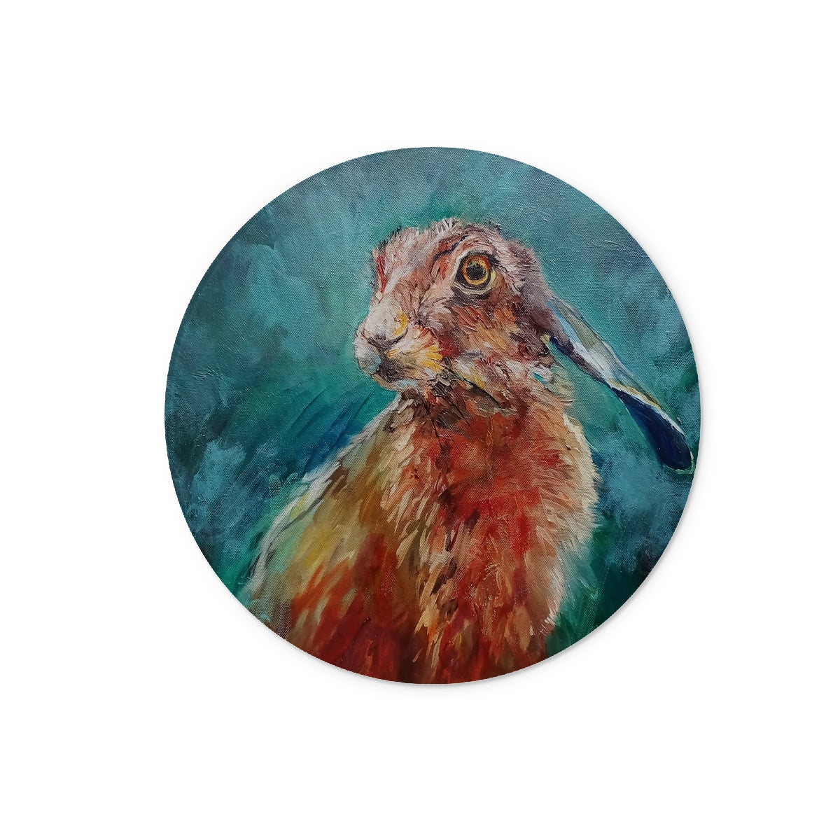 Alert Hare Glass Chopping Board - - susan gardner - uk artist - colourful animal art