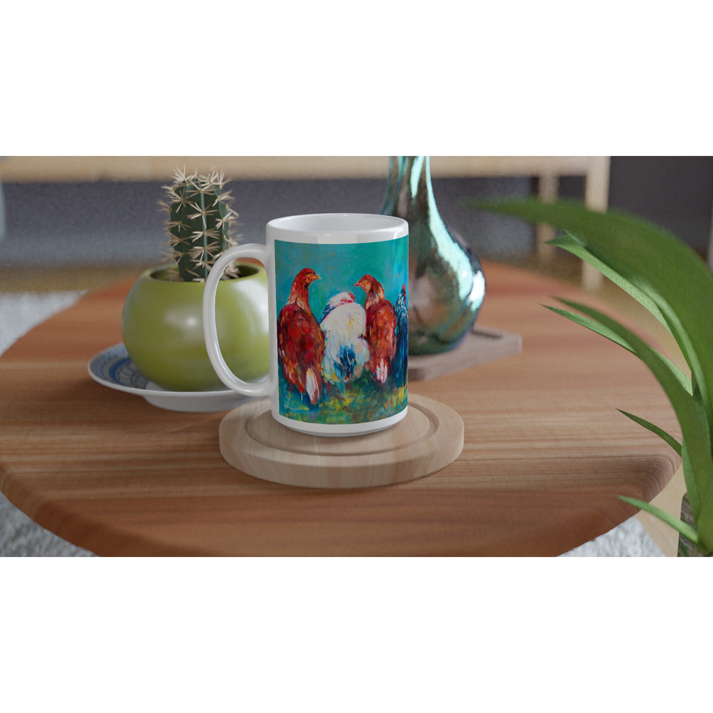 Hen Friends Ceramic Mug - Animal Art by Susan Gardner - Contemporary Expressionist - Colourful Fine Art
