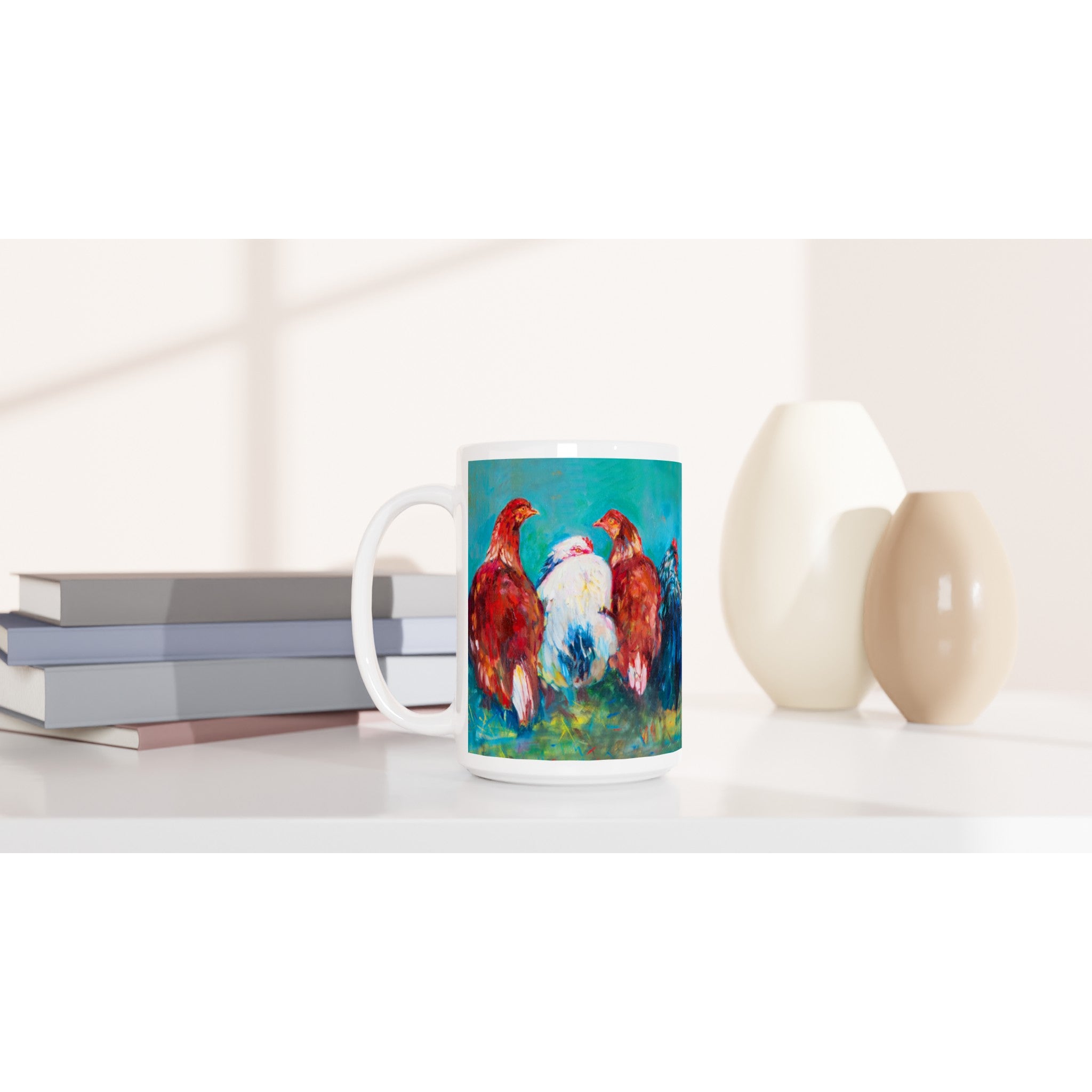White 15oz Ceramic Mug - Animal Art by Susan Gardner - Contemporary Expressionist - Colourful Fine Art