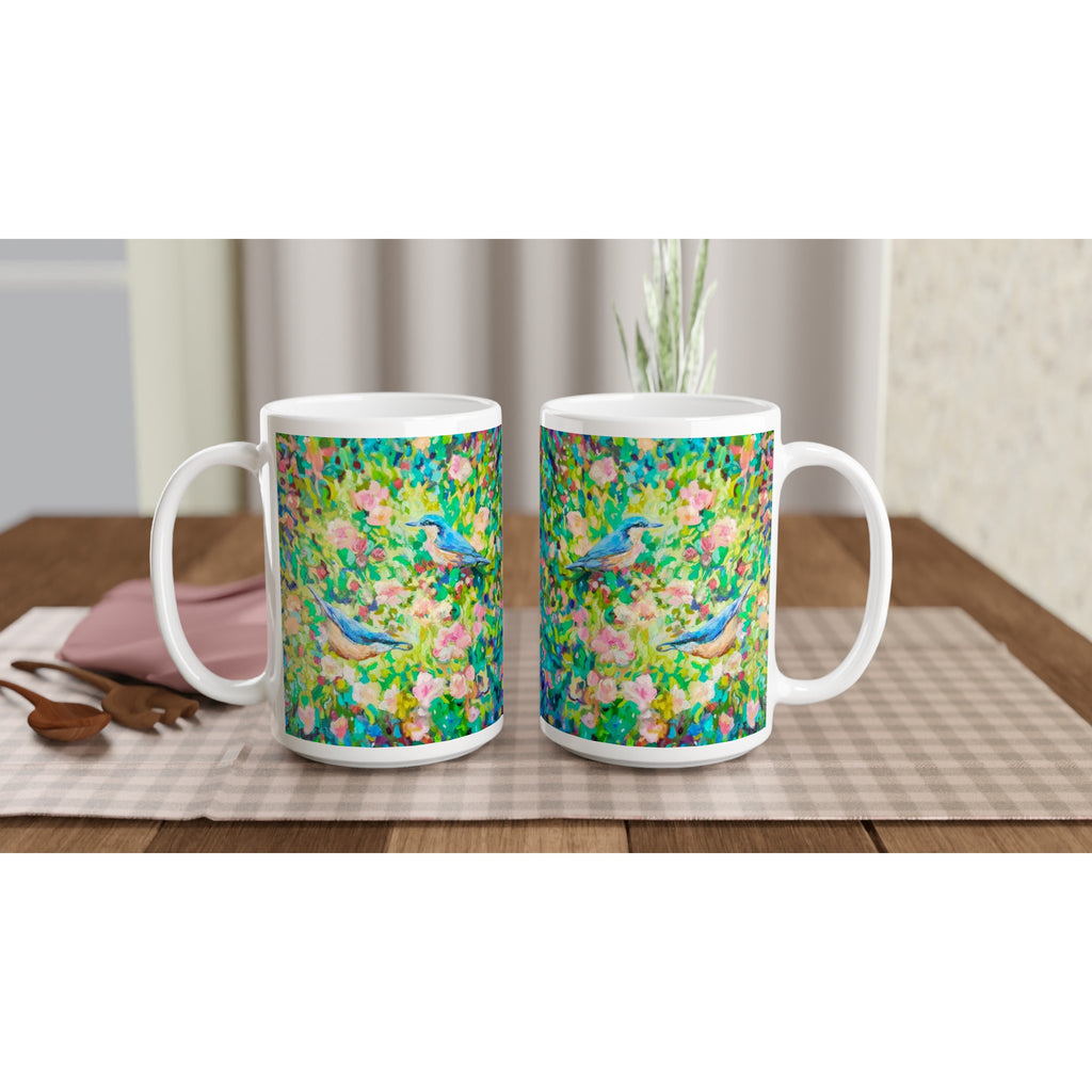 Nuthatches Ceramic Mug - Animal Art by Susan Gardner - Contemporary Expressionist - Colourful Fine Art