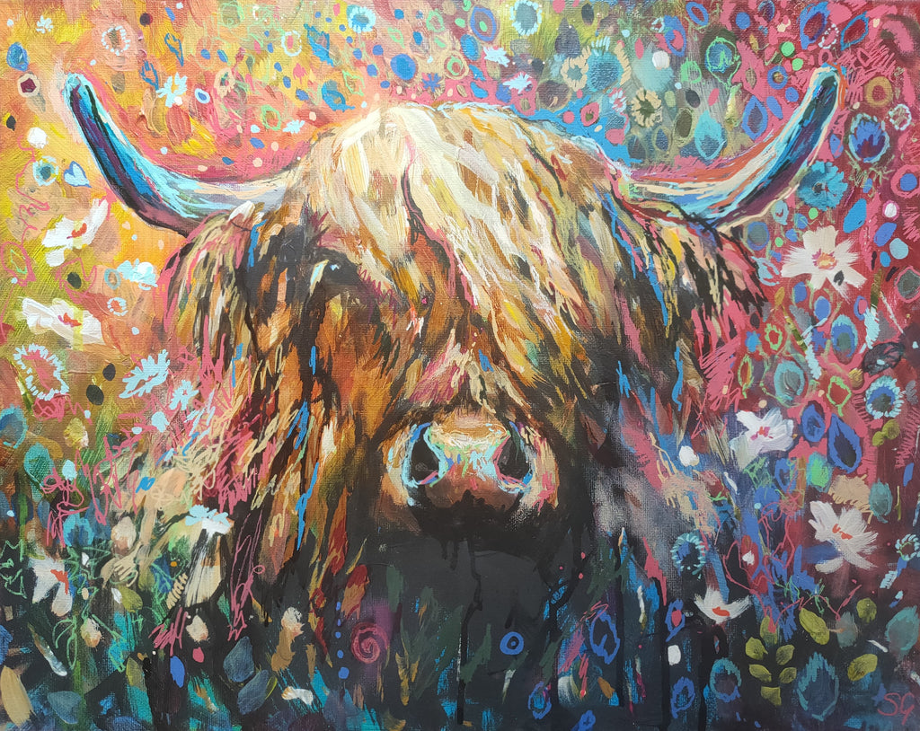 *Sold 'Anstruther '- Original Highland Cow Oil Painting - 16 x 20" / 40 x 50 cm - Animal Art by Susan Gardner - Contemporary Expressionist - Colourful Fine Art