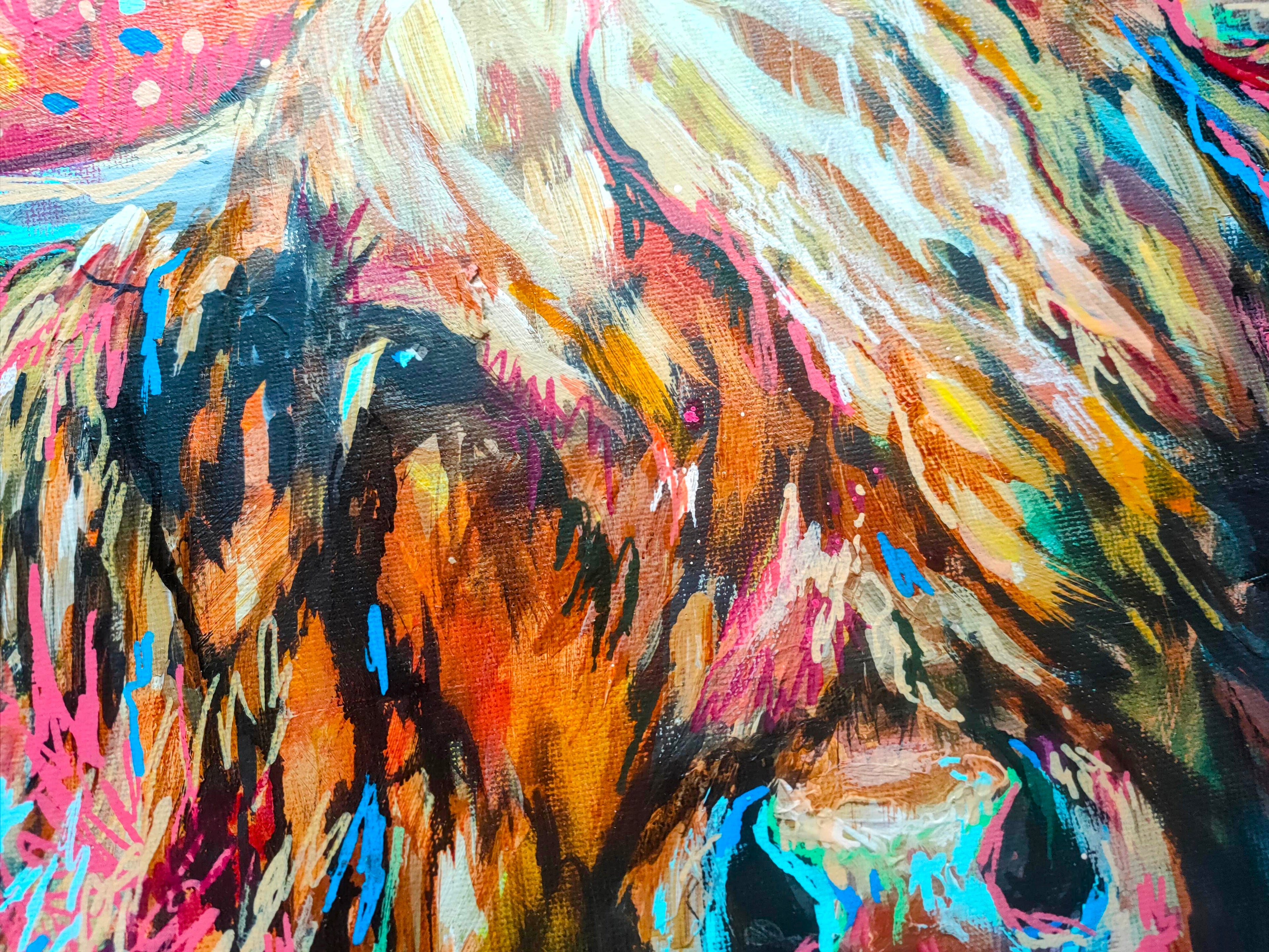 *Sold 'Anstruther '- Original Highland Cow Oil Painting - 16 x 20" / 40 x 50 cm - Animal Art by Susan Gardner - Contemporary Expressionist - Colourful Fine Art