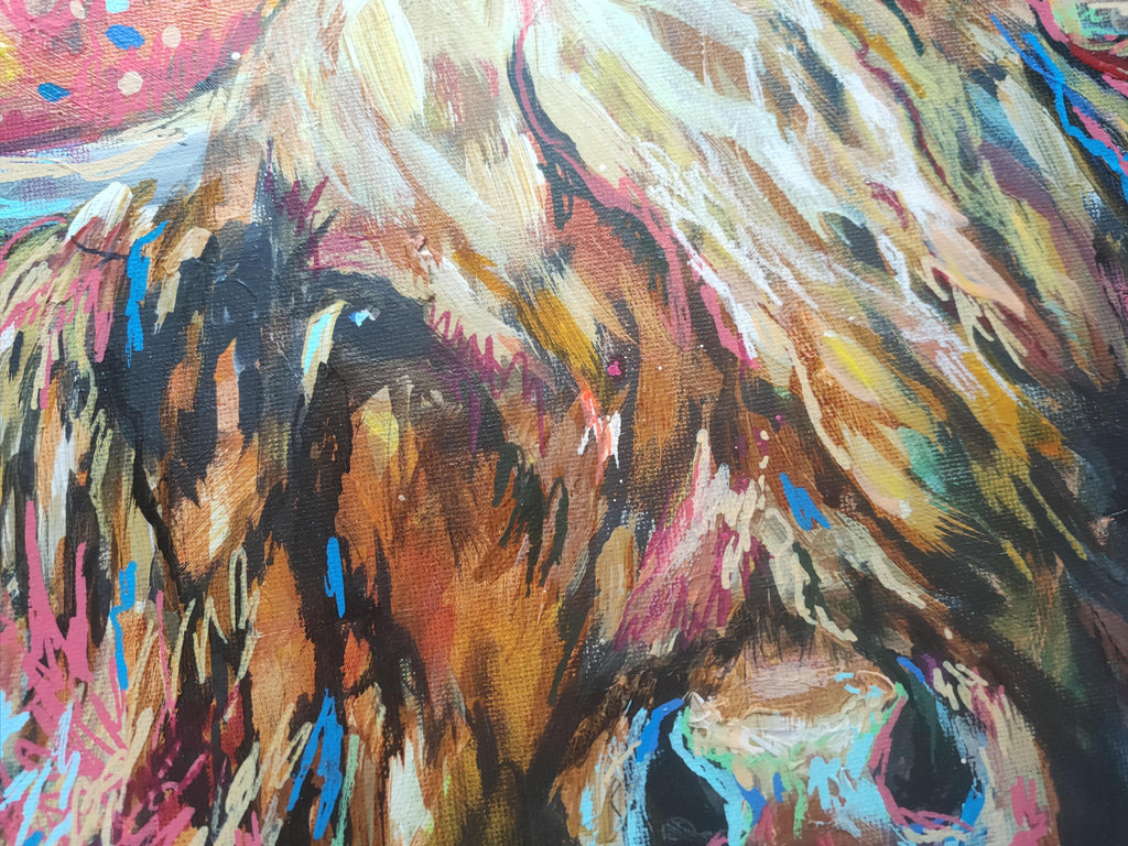 *Sold 'Anstruther '- Original Highland Cow Oil Painting - 16 x 20" / 40 x 50 cm - Animal Art by Susan Gardner - Contemporary Expressionist - Colourful Fine Art