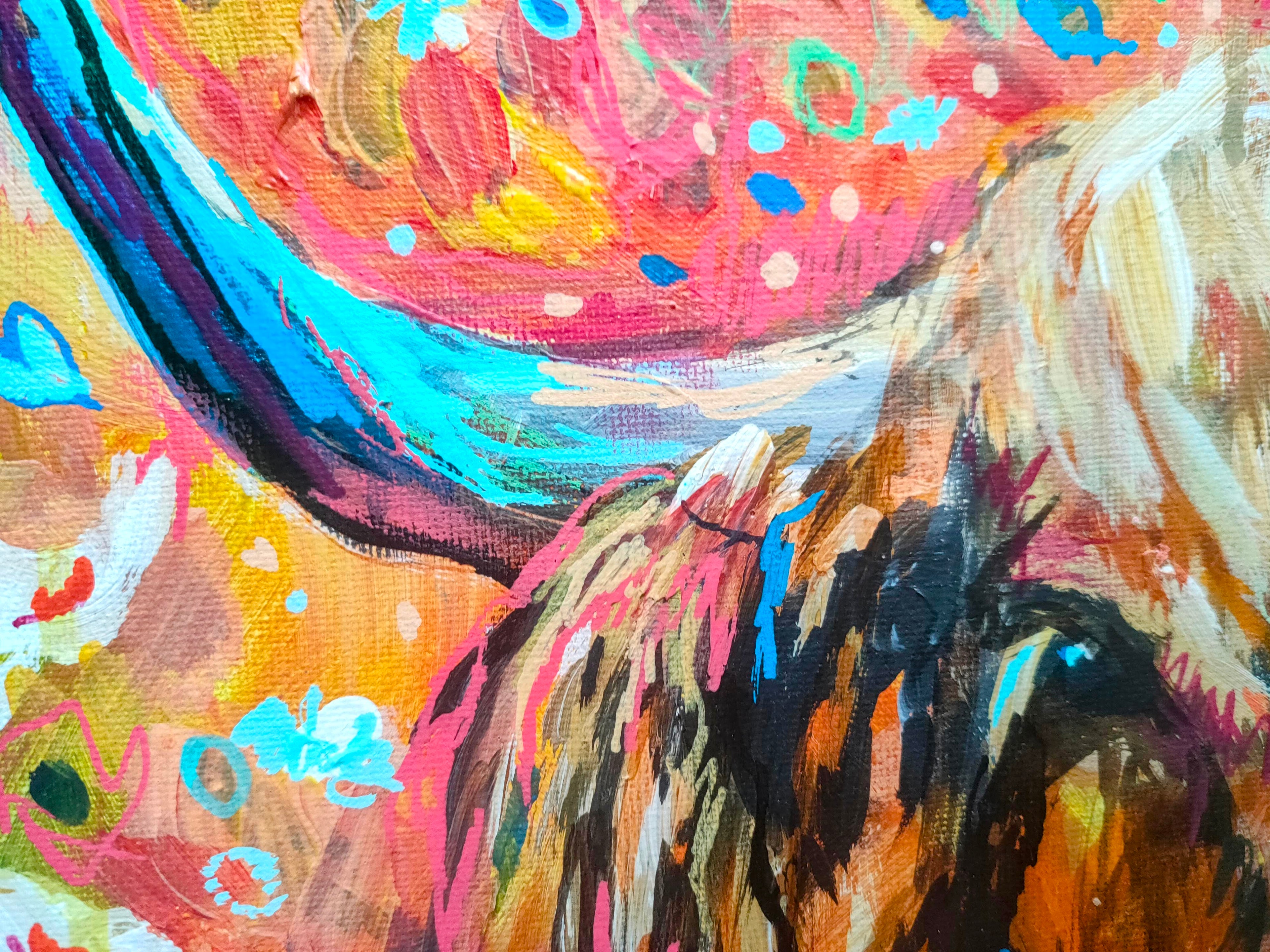 *Sold 'Anstruther '- Original Highland Cow Oil Painting - 16 x 20" / 40 x 50 cm - Animal Art by Susan Gardner - Contemporary Expressionist - Colourful Fine Art