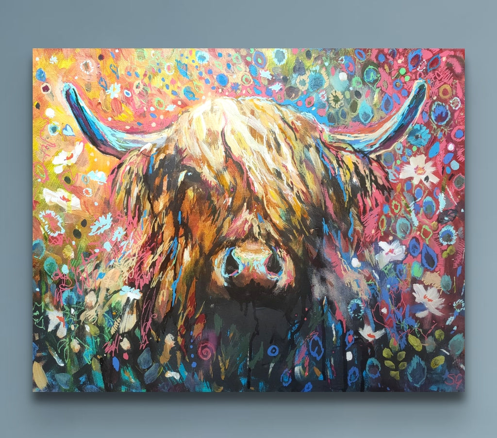 *Sold 'Anstruther '- Original Highland Cow Oil Painting - 16 x 20" / 40 x 50 cm - Animal Art by Susan Gardner - Contemporary Expressionist - Colourful Fine Art