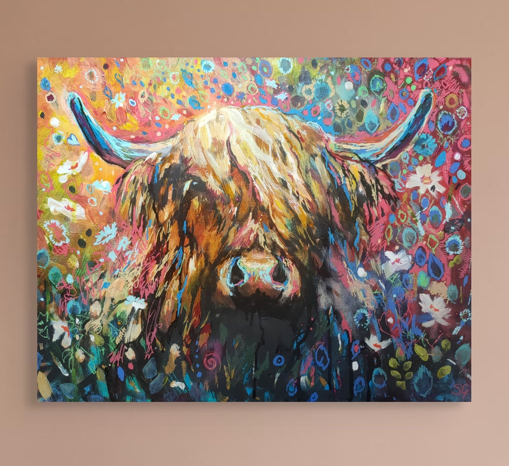 *Sold 'Anstruther '- Original Highland Cow Oil Painting - 16 x 20" / 40 x 50 cm - Animal Art by Susan Gardner - Contemporary Expressionist - Colourful Fine Art