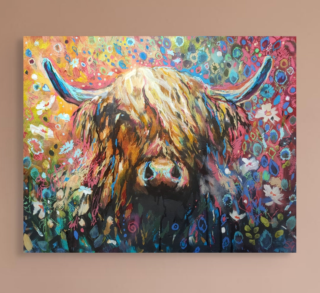 *Sold 'Anstruther '- Original Highland Cow Oil Painting - 16 x 20" / 40 x 50 cm - Animal Art by Susan Gardner - Contemporary Expressionist - Colourful Fine Art