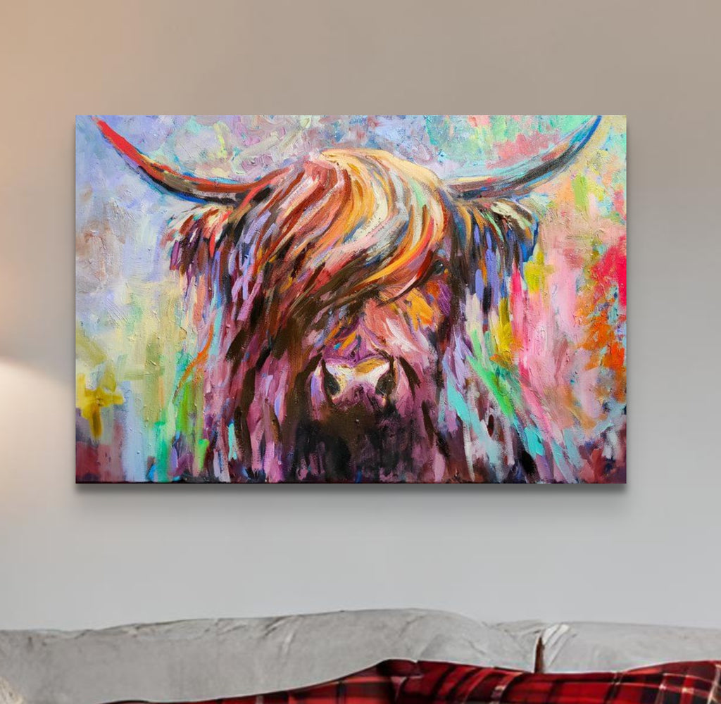 *Sold  'Arran' - Original Highland Cow Oil Painting - 20 x 30" / 50 x 80 cm - Animal Art by Susan Gardner - Contemporary Expressionist - Colourful Fine Art