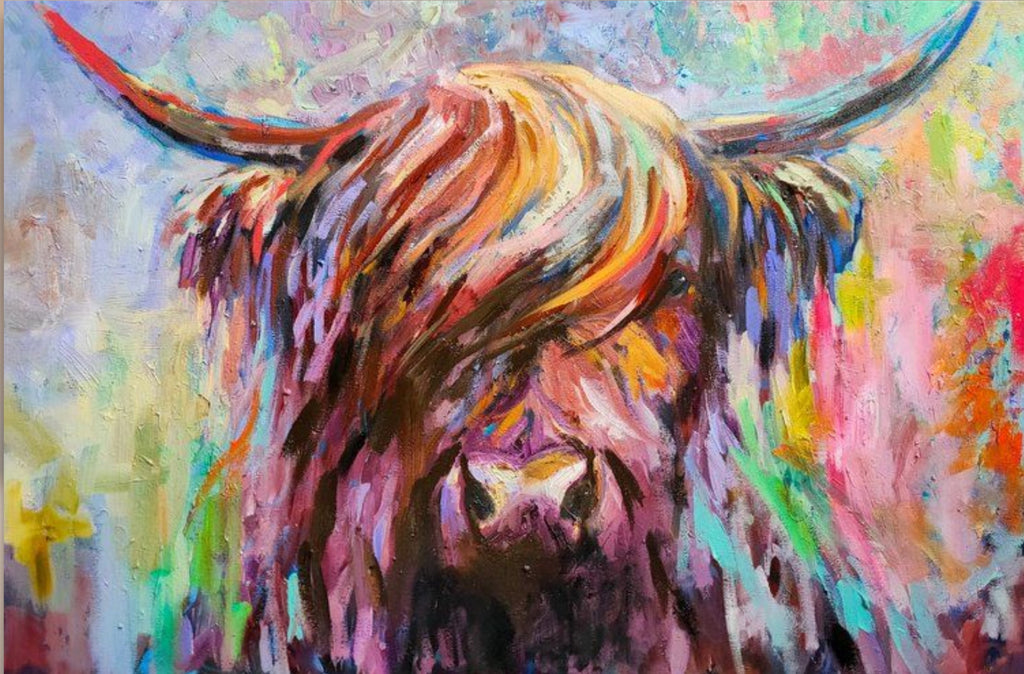 *Sold  'Arran' - Original Highland Cow Oil Painting - 20 x 30" / 50 x 80 cm - Animal Art by Susan Gardner - Contemporary Expressionist - Colourful Fine Art