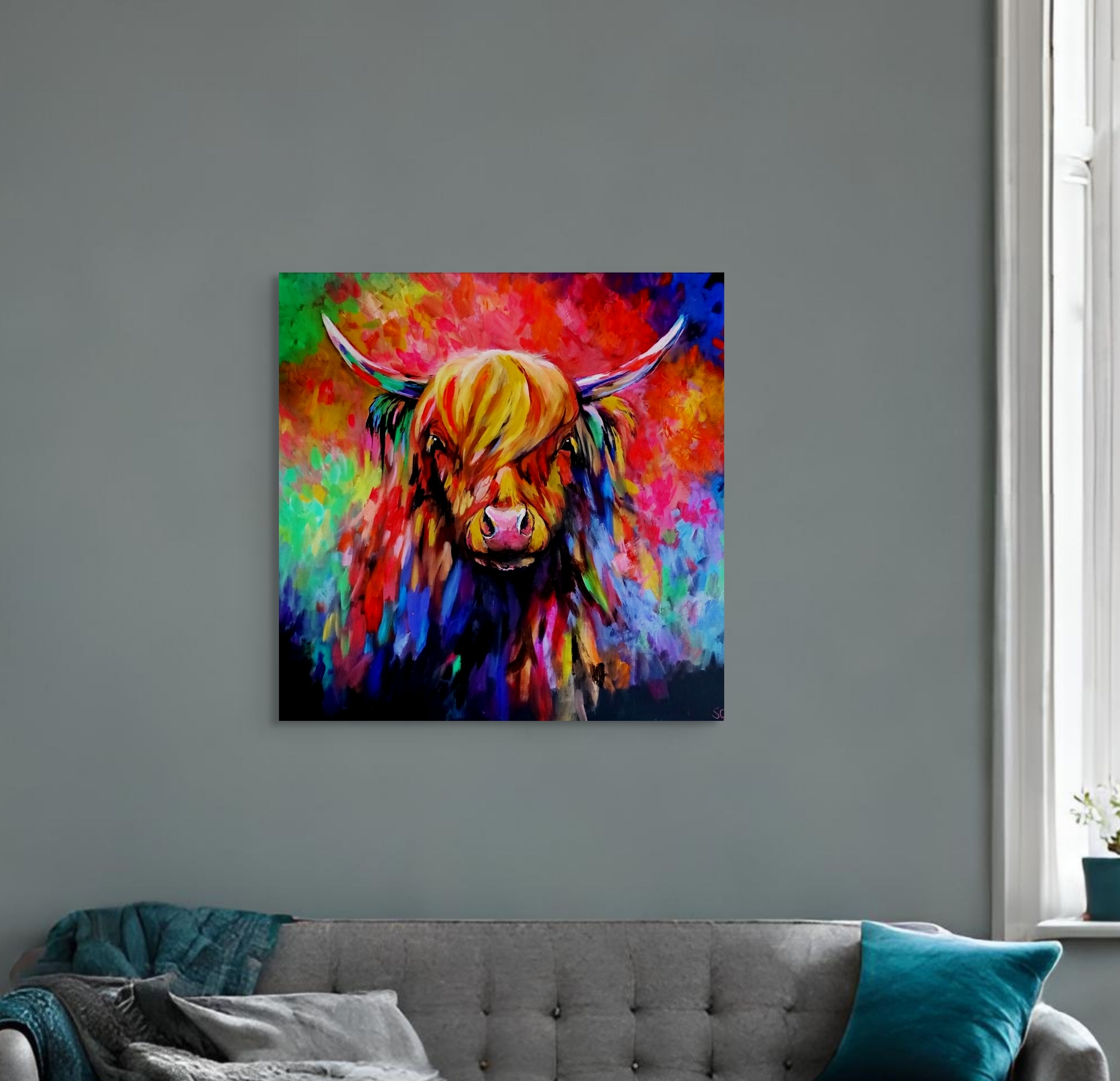 *Sold Aurora - Original Acrylic Painting 76 x 76 cm - - susan gardner - uk artist - colourful animal art