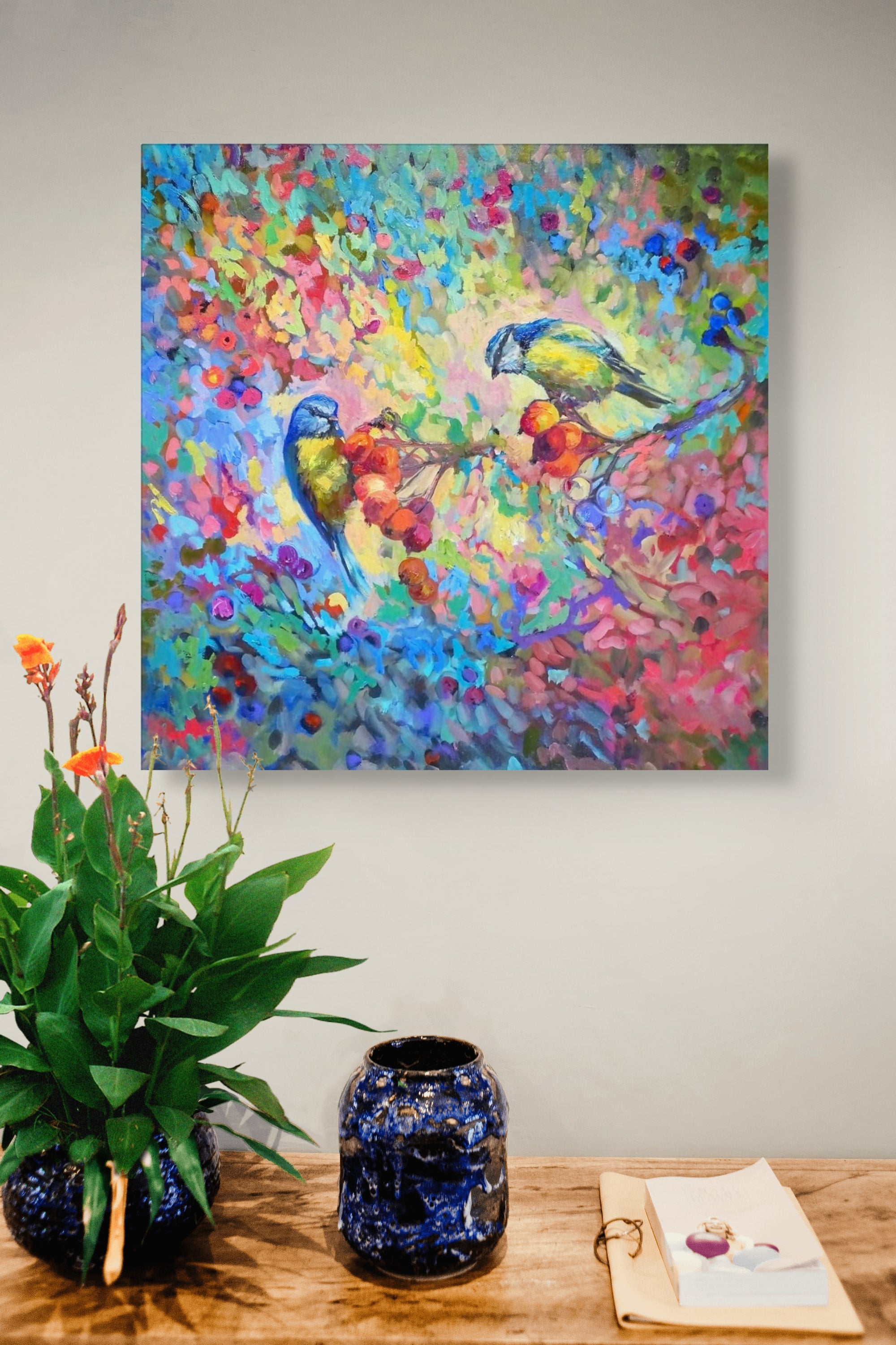Berry Banquet Canvas - - susan gardner - uk artist - colourful animal art
