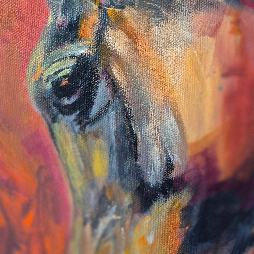 Artistic depiction of a horse's head with a warm color palette