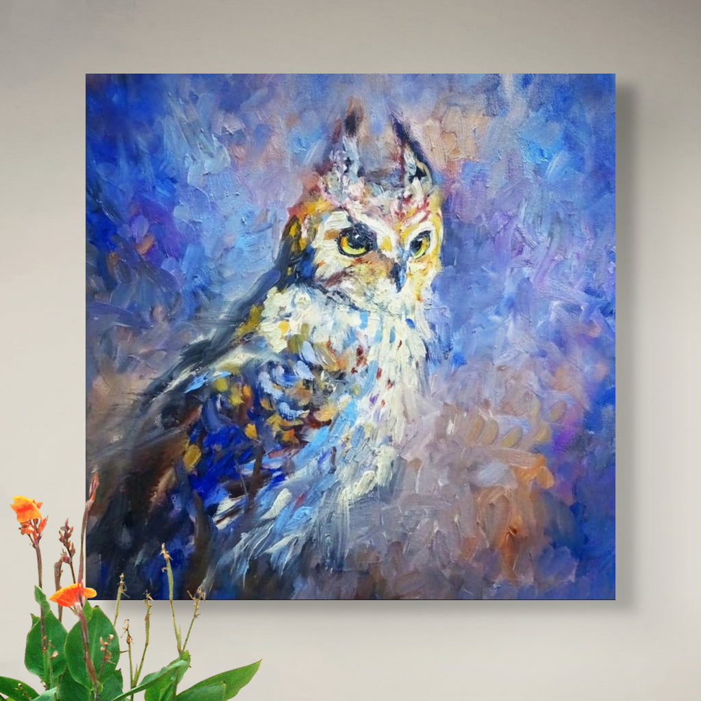 Eagle Owl Canvas - Animal Art by Susan Gardner - Contemporary Expressionist - Colourful Fine Art
