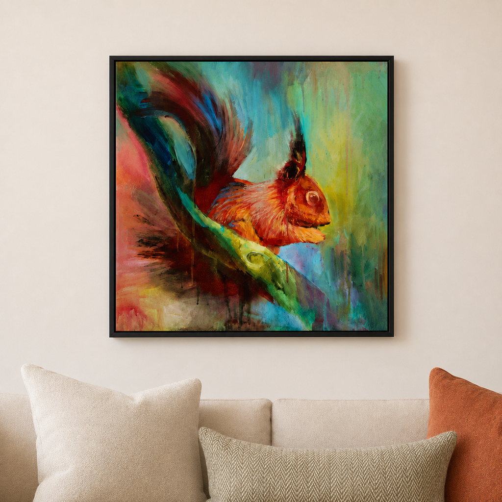Nut Thief - Framed Squirrel Wall Art Canvas Print