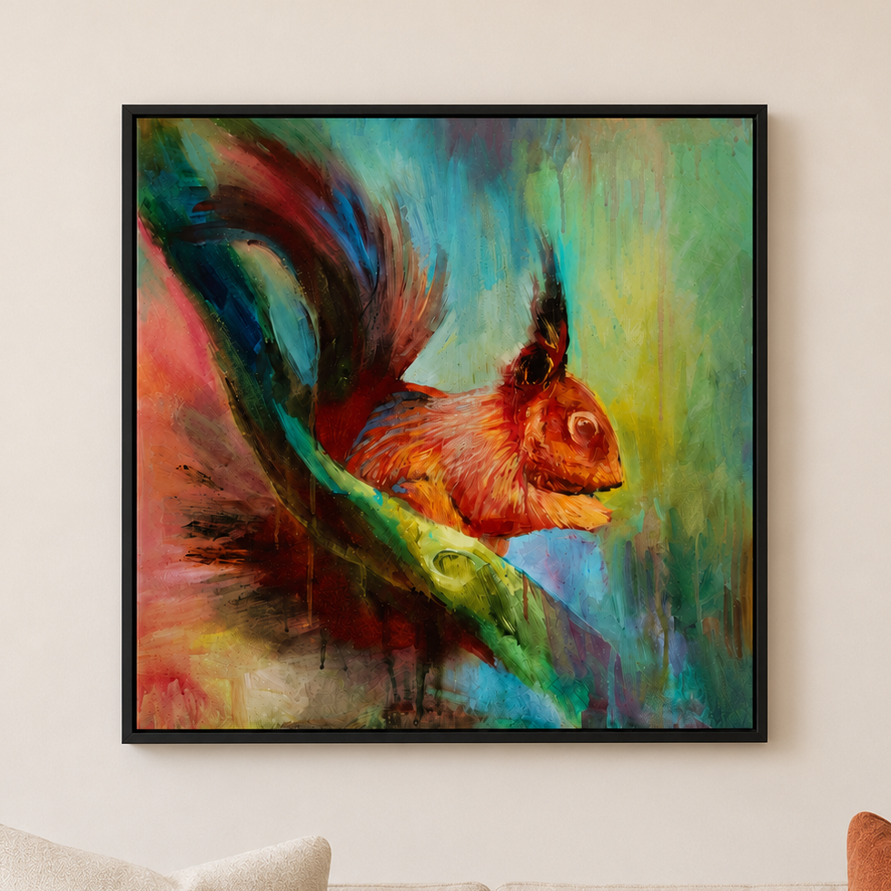 Nut Thief: squirrel framed canvas print.