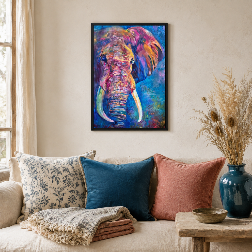 Safari - African Elephant Wall Art - Framed Canvas Print