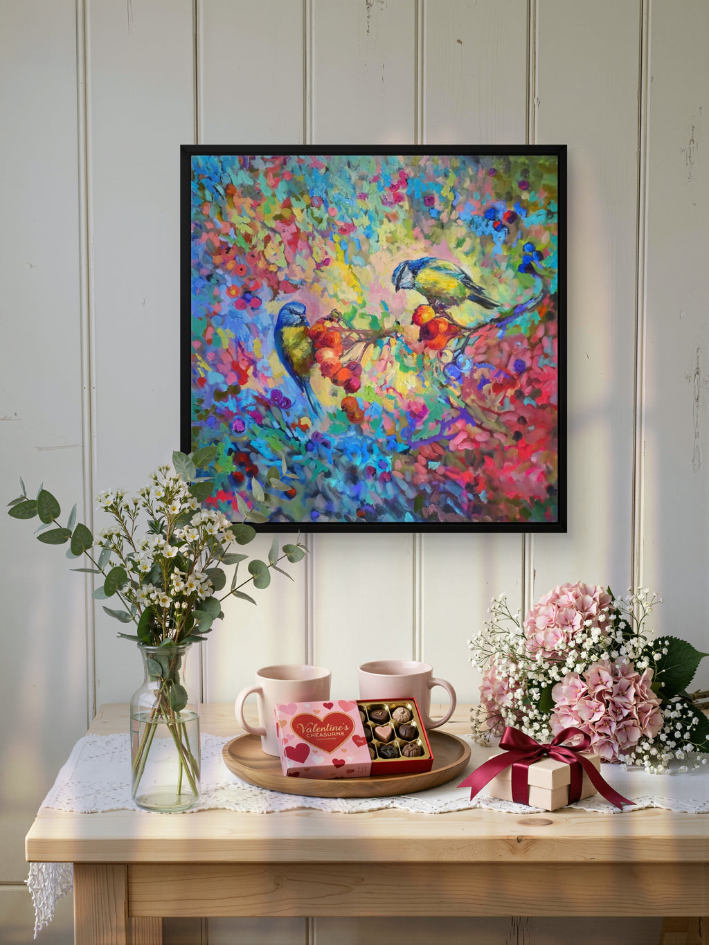 Berry Banquet Framed Canvas - - susan gardner - uk artist - colourful animal art