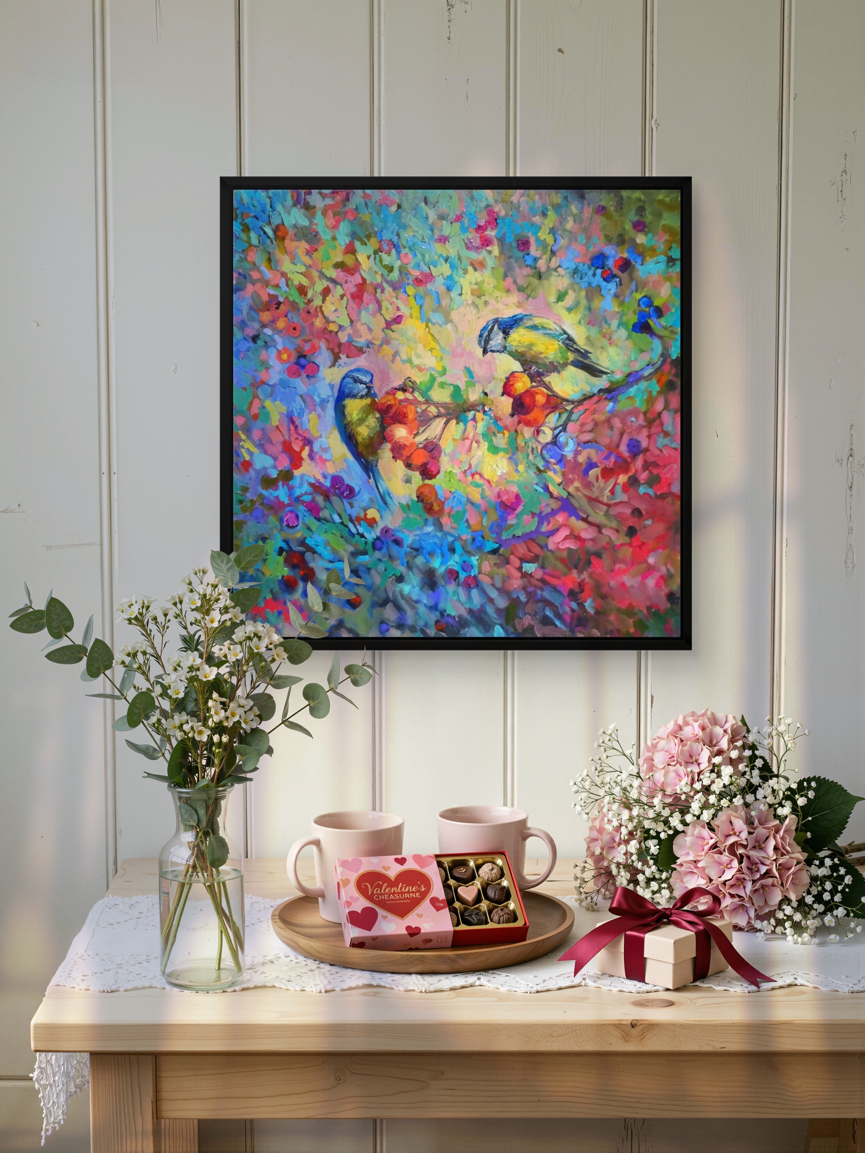 Berry Banquet Framed Canvas - - susan gardner - uk artist - colourful animal art