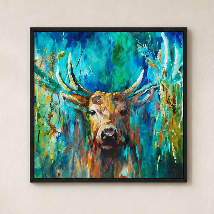 People Watching: stag framed canvas print.