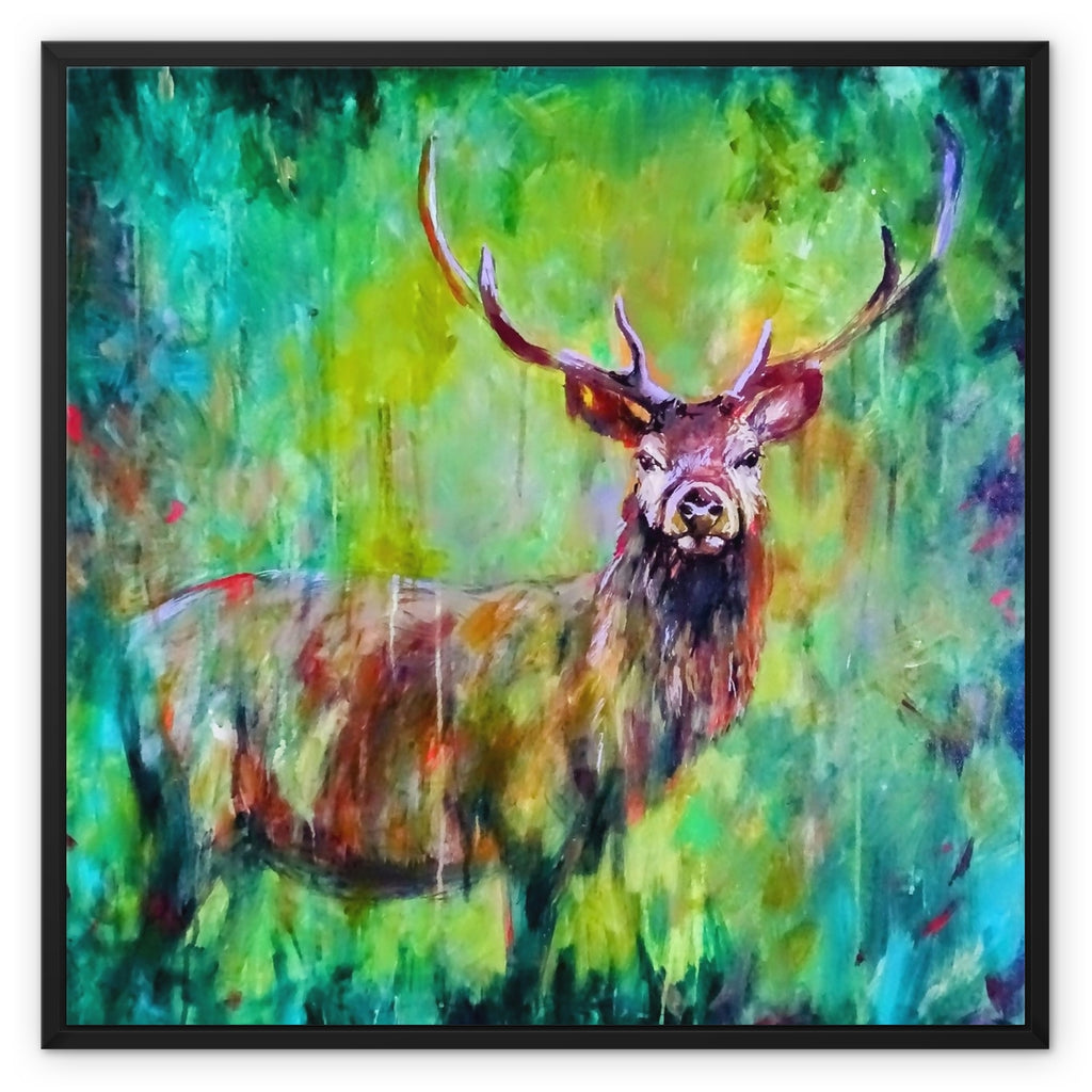 Colorful painting of a deer in a natural setting