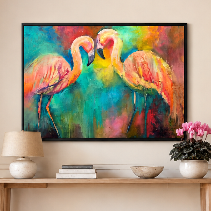Flamingo Dancers Framed Canvas