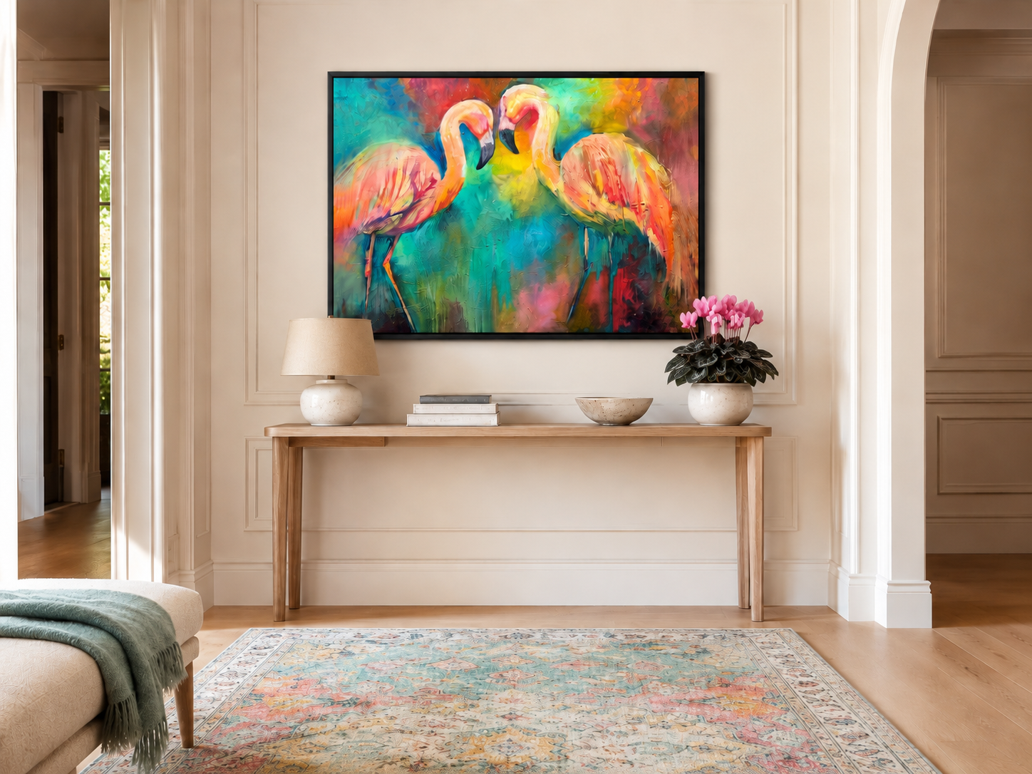 Flamingo Dancers Framed Canvas