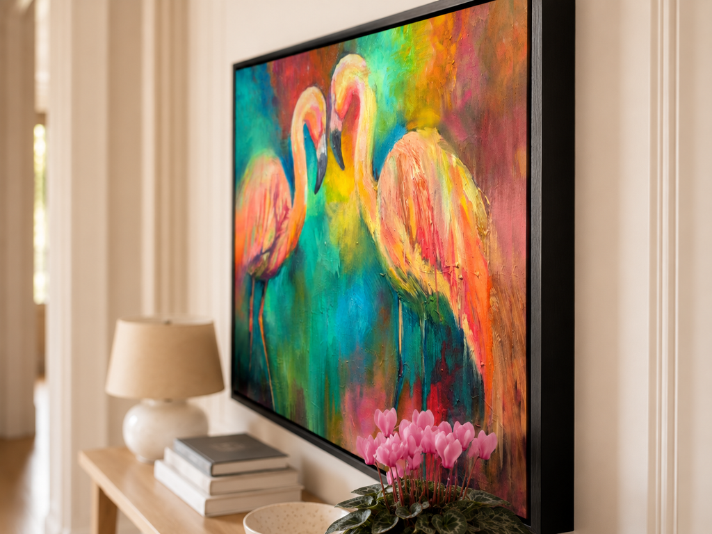 Flamingo Dancers Framed Canvas