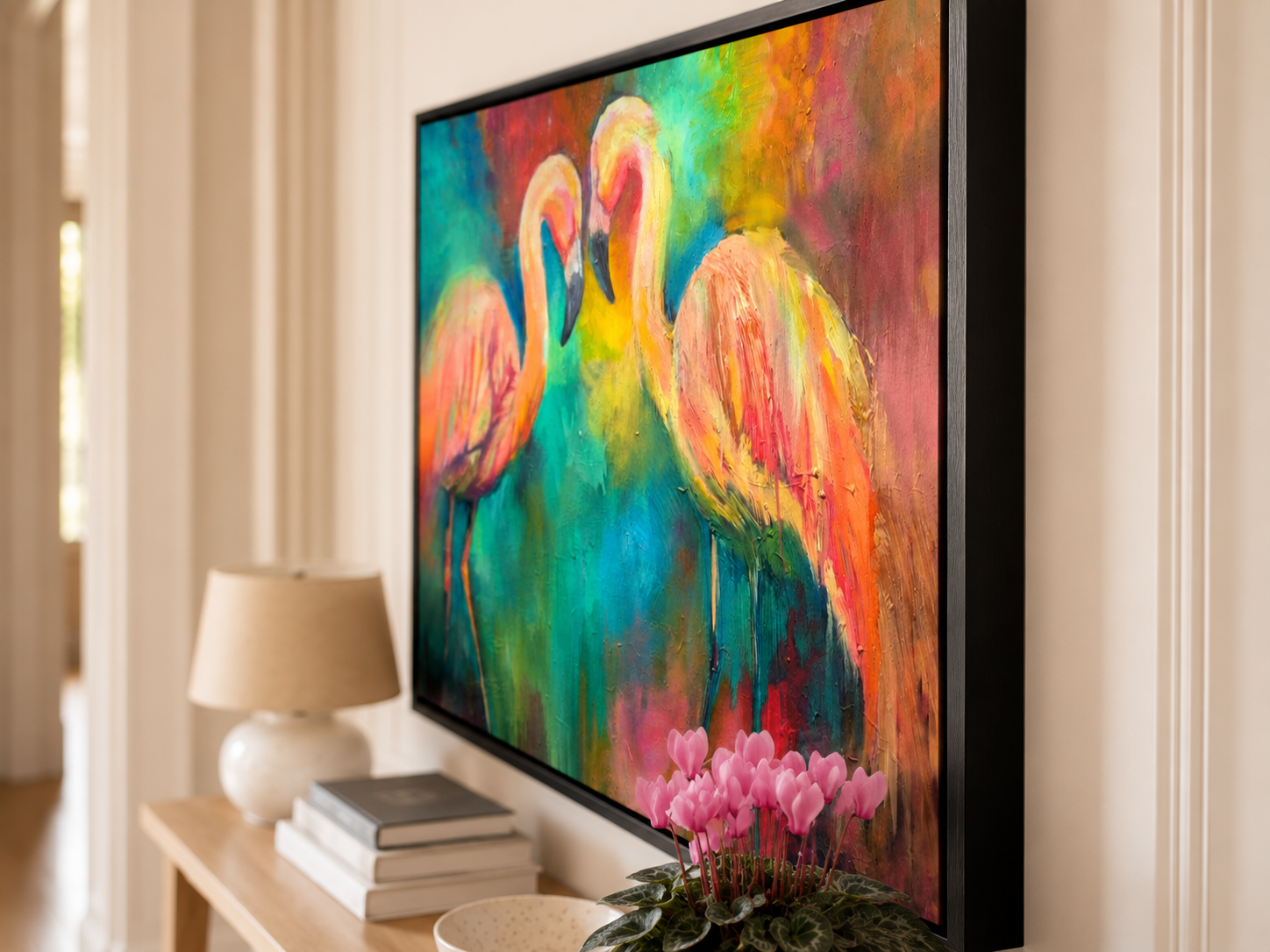 Flamingo Dancers Framed Canvas