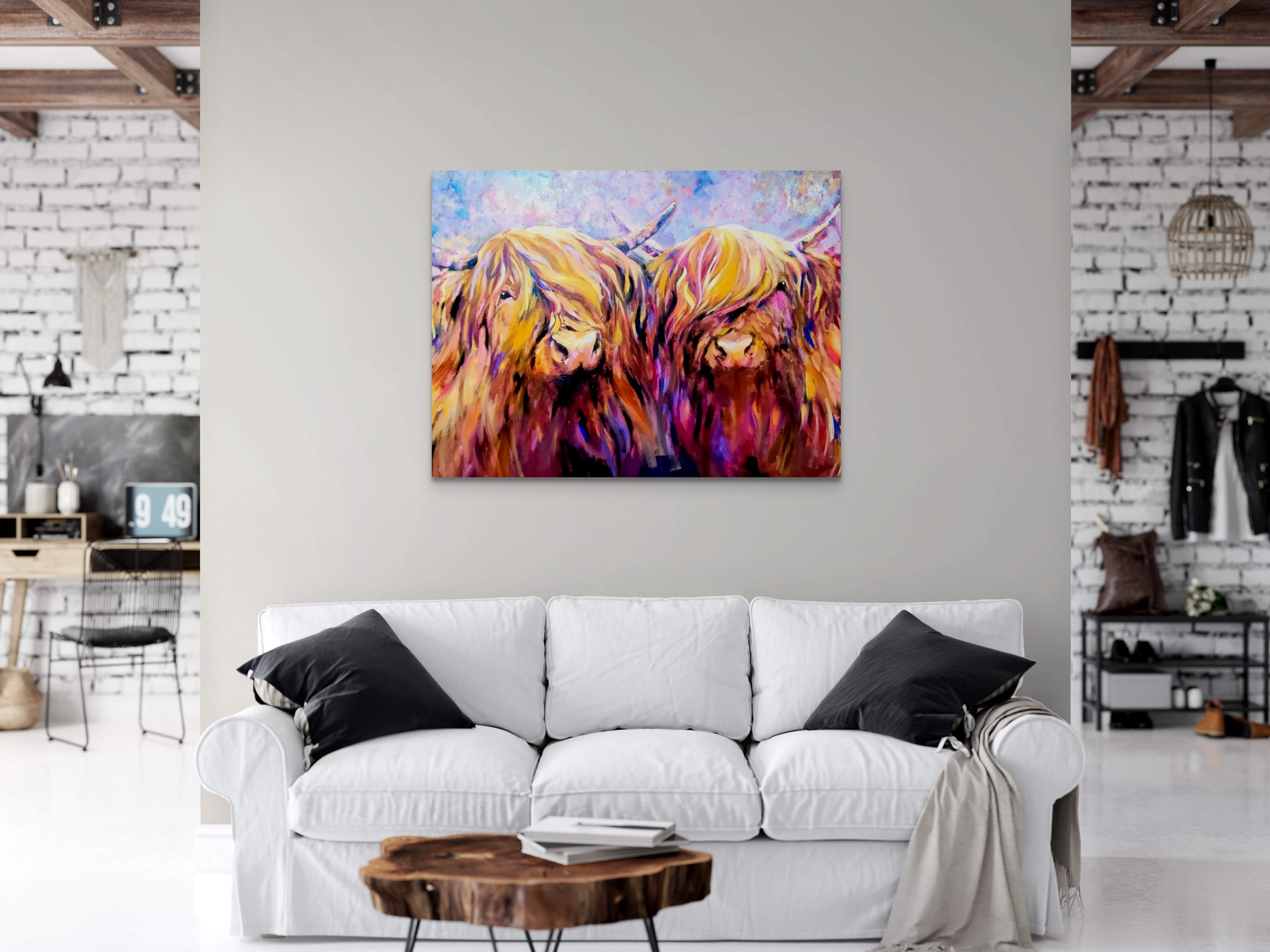 *Sold 'Fiddich and Spey ' - Original Highland Cow Couple Oil Painting - 30 x 40 "/ 80 x 100 cm - Animal Art by Susan Gardner - Contemporary Expressionist - Colourful Fine Art
