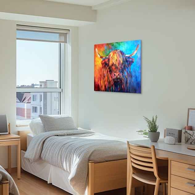 Glendevon - Highland Cow Canvas - - susan gardner - uk artist - colourful animal art