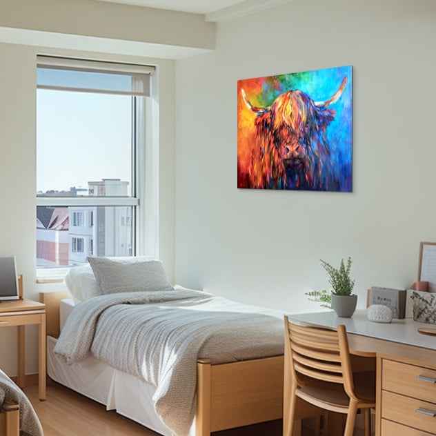 Glendevon - Highland Cow Canvas - - susan gardner - uk artist - colourful animal art