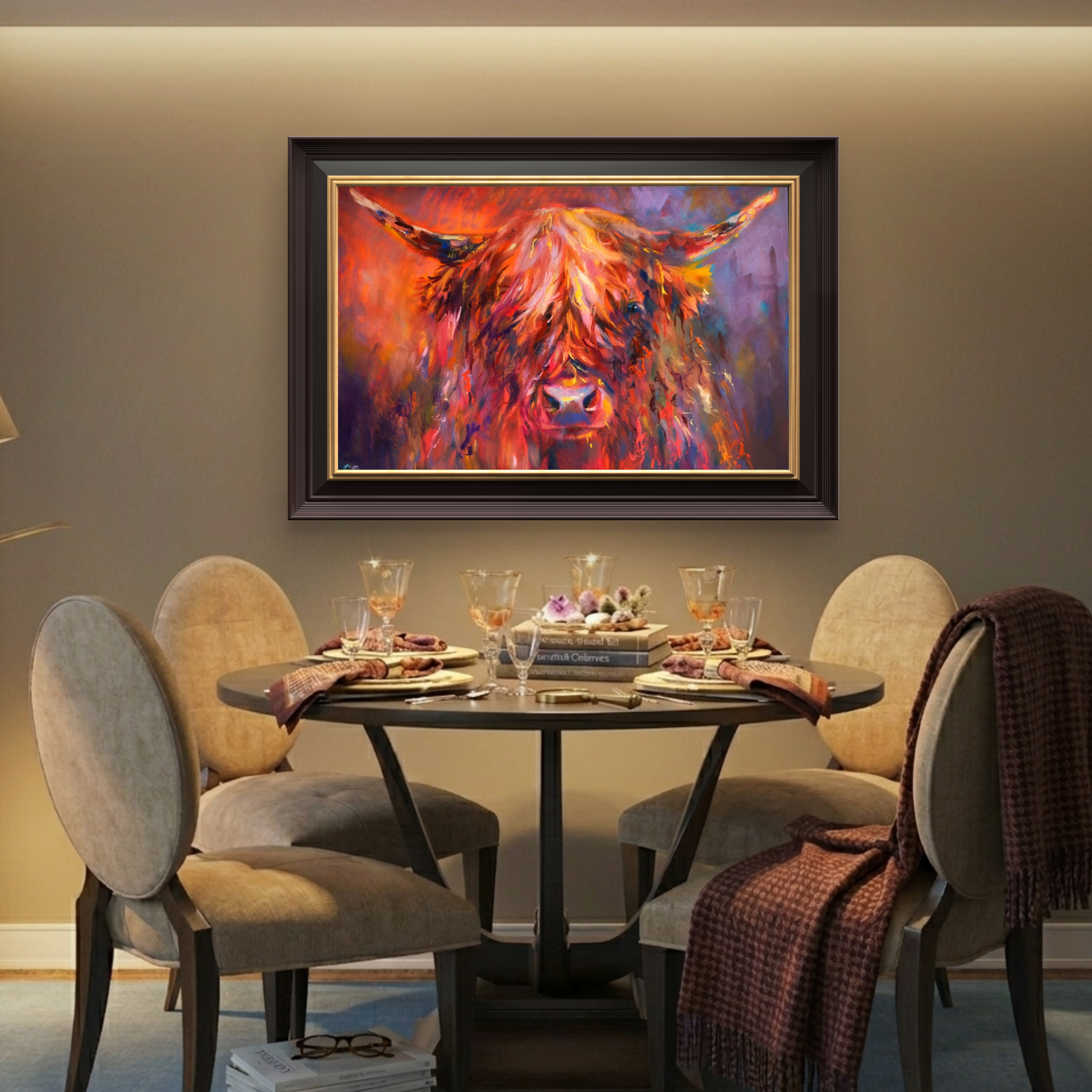 Islay - Highland Cow Canvas - - susan gardner - uk artist - colourful animal art