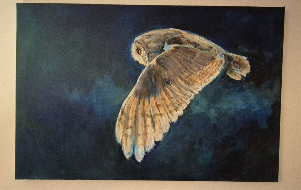 Sold**  'Night Hunter' - Original Owl Painting - 50 x 80 cm - Animal Art by Susan Gardner - Contemporary Expressionist - Colourful Fine Art