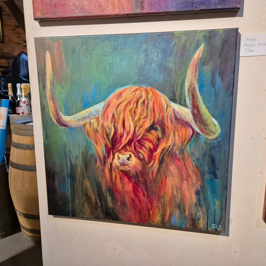 *Sold* 'Fraser' - Highland Bull Painting 50 x 50 cm/ 20 x 20" - Animal Art by Susan Gardner - Contemporary Expressionist - Colourful Fine Art