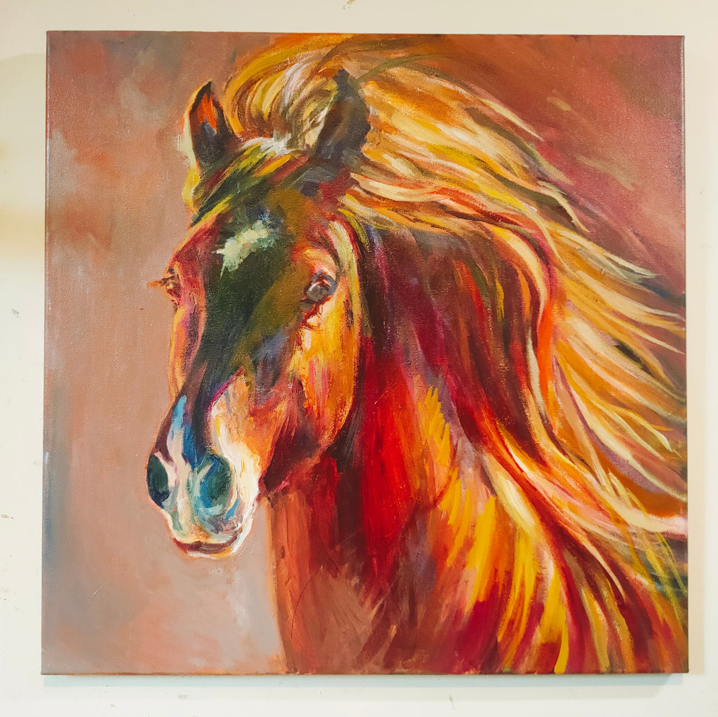 *Sold 'Pleasure' - Chestnut Horse Painting 50 x 50 cm/20 x 20" - Animal Art by Susan Gardner - Contemporary Expressionist - Colourful Fine Art
