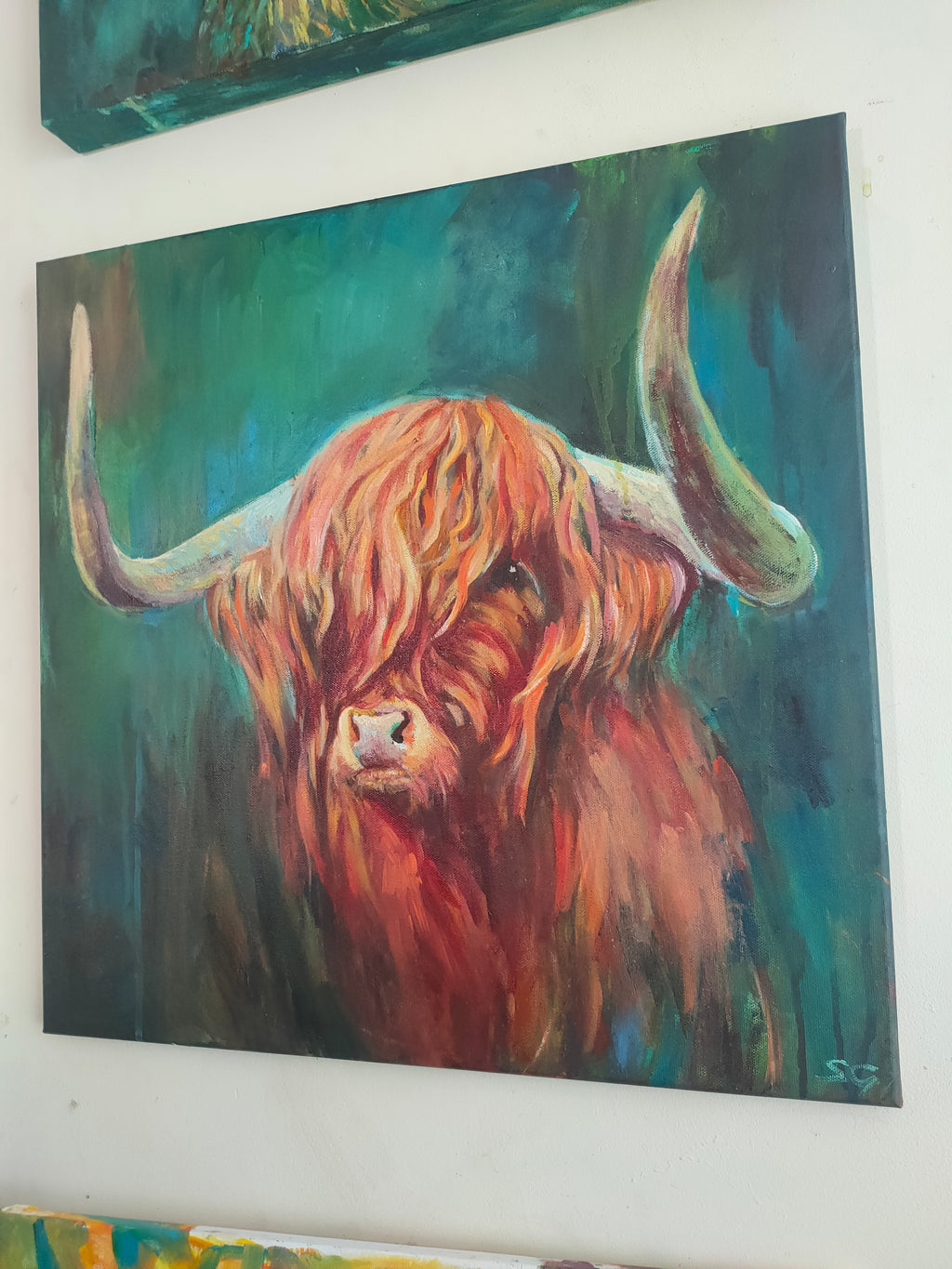 *Sold* 'Fraser' - Highland Bull Painting 50 x 50 cm/ 20 x 20" - Animal Art by Susan Gardner - Contemporary Expressionist - Colourful Fine Art