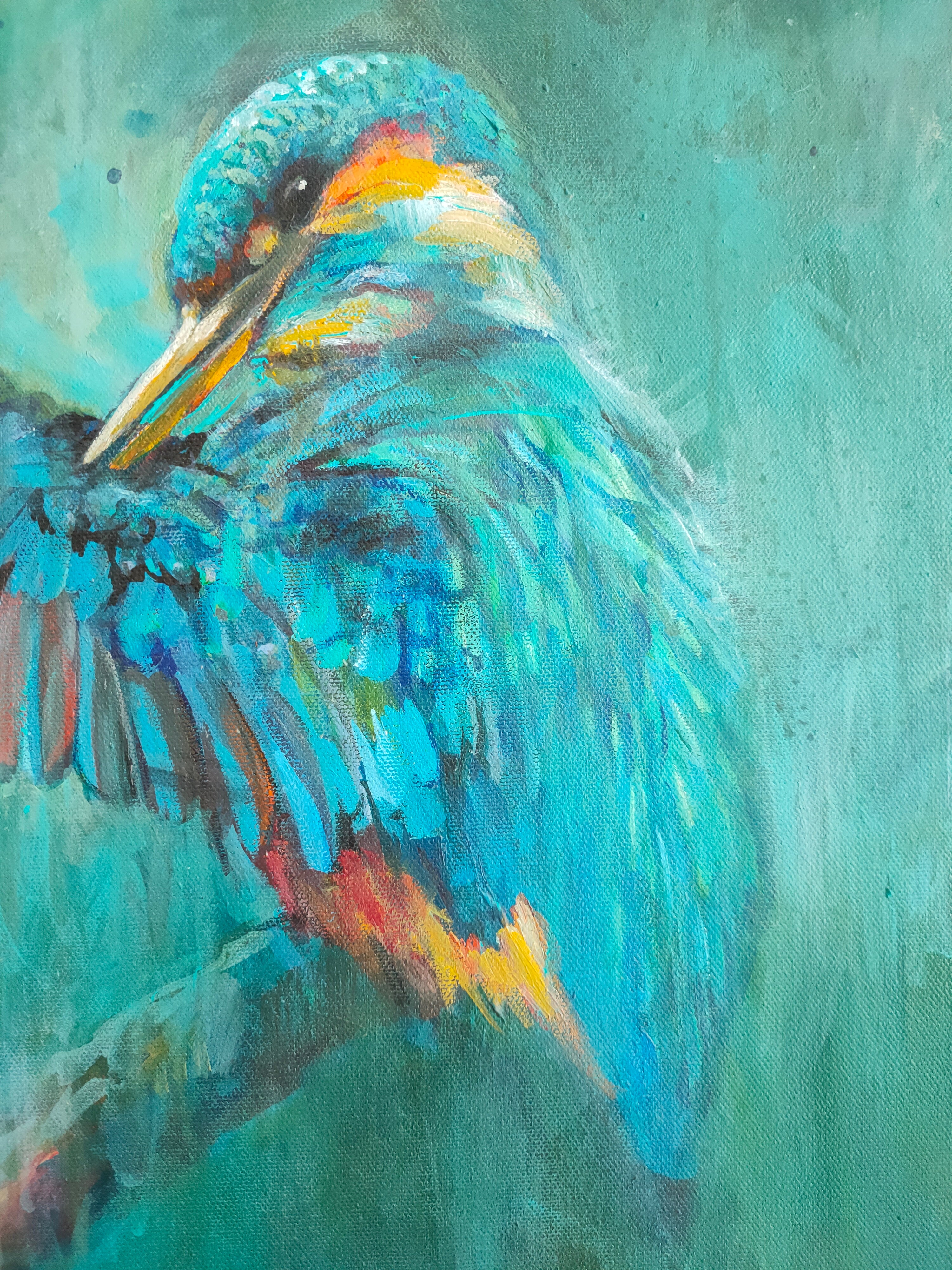 * sold*'April Shower' - Original Kingfisher Painting 50 x 50 cm/ 20 x 20"