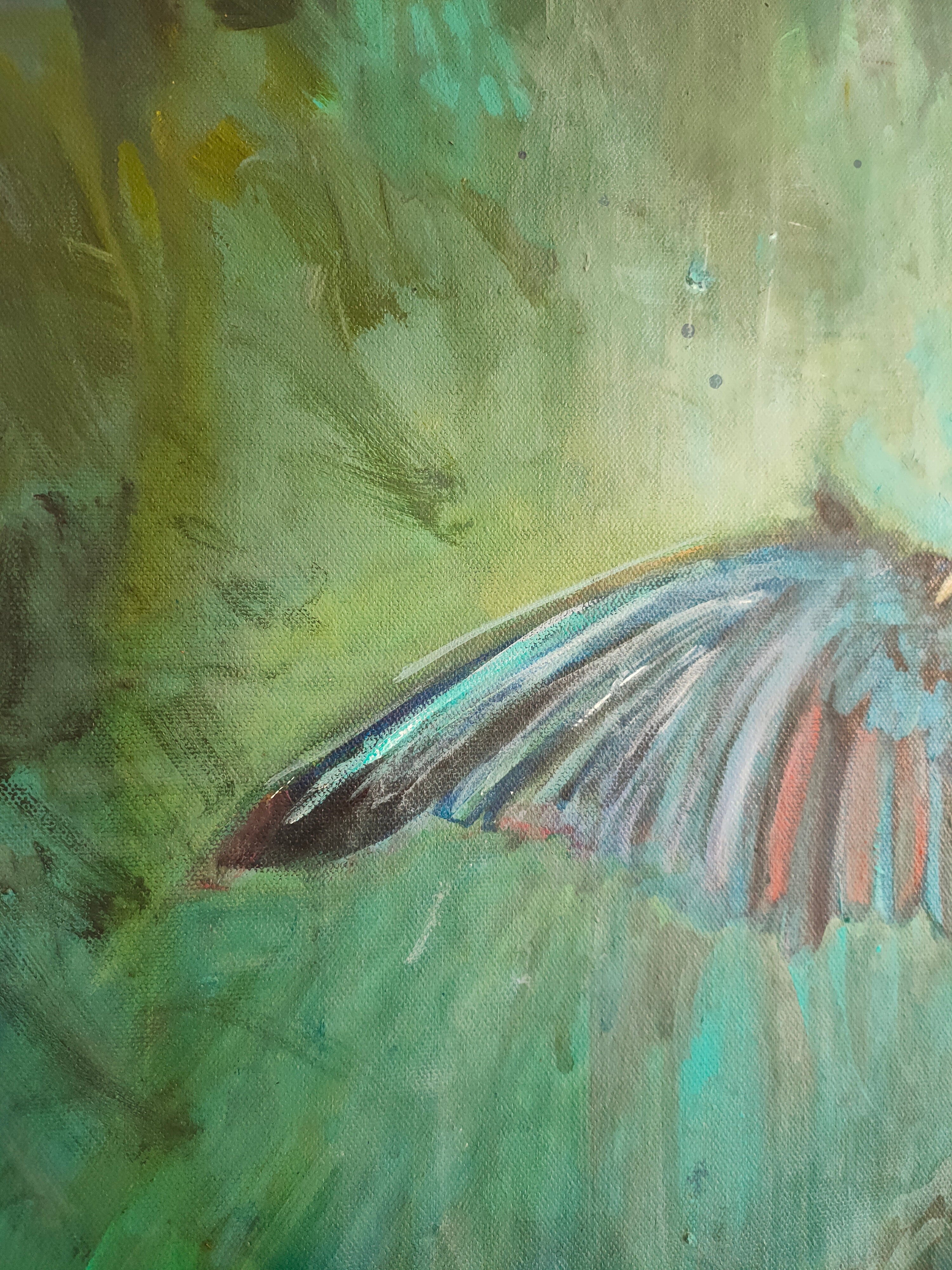 * sold*'April Shower' - Original Kingfisher Painting 50 x 50 cm/ 20 x 20"