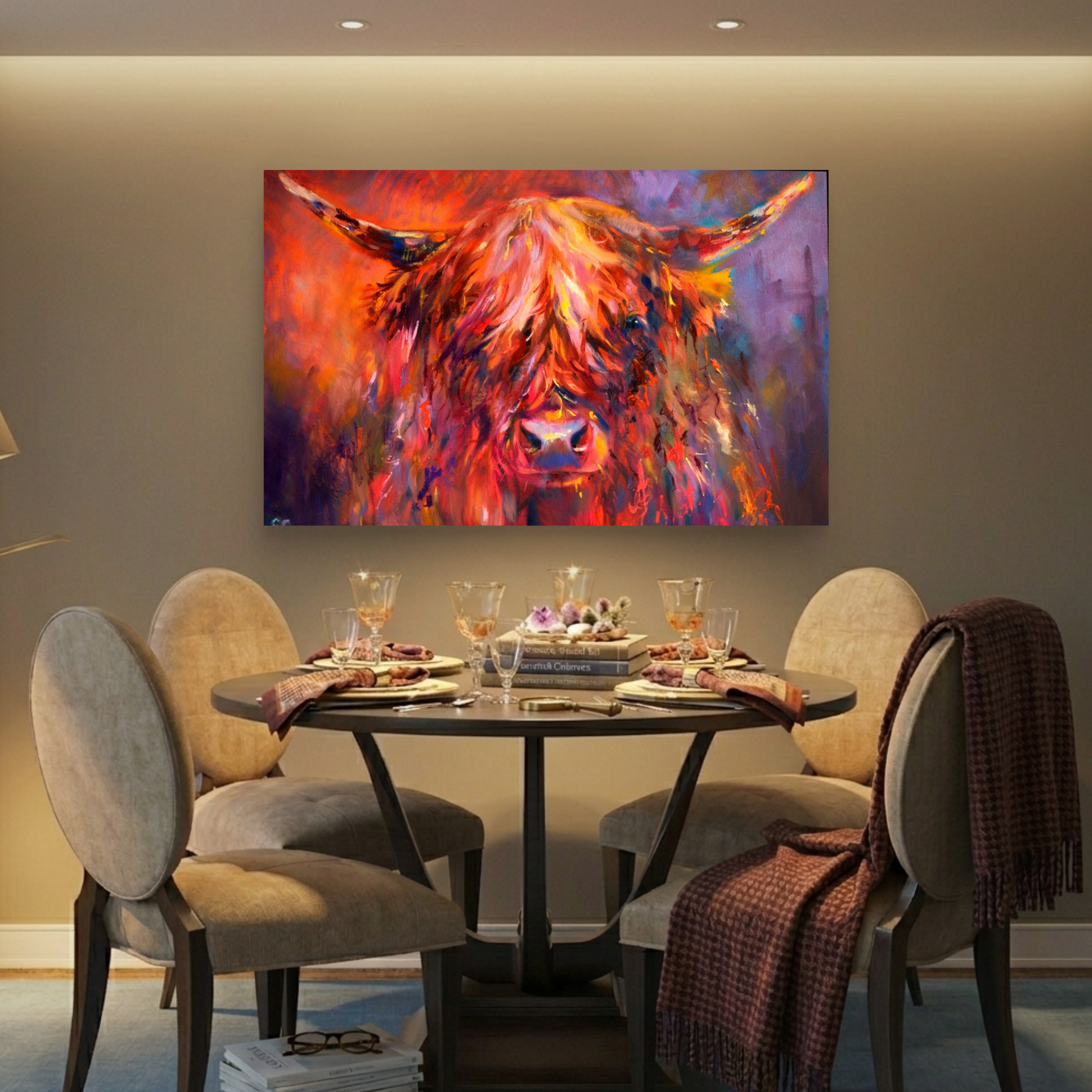 Islay - Highland Cow Canvas - - susan gardner - uk artist - colourful animal art