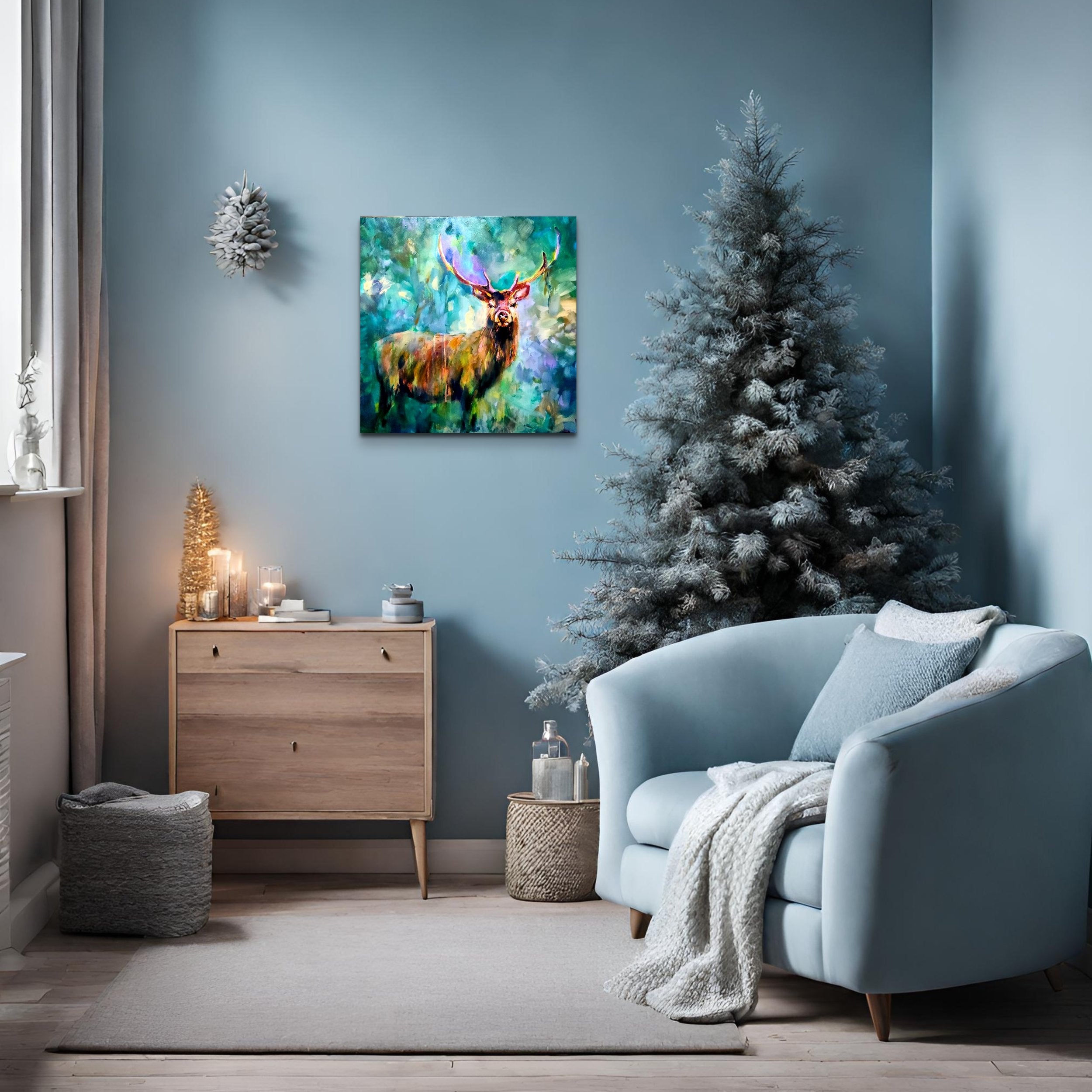 SOLD -Jacob - Original Deer Acrylic Painting - 60 x 60 cm/ 24 x 24" - Animal Art by Susan Gardner - Contemporary Expressionist - Colourful Fine Art